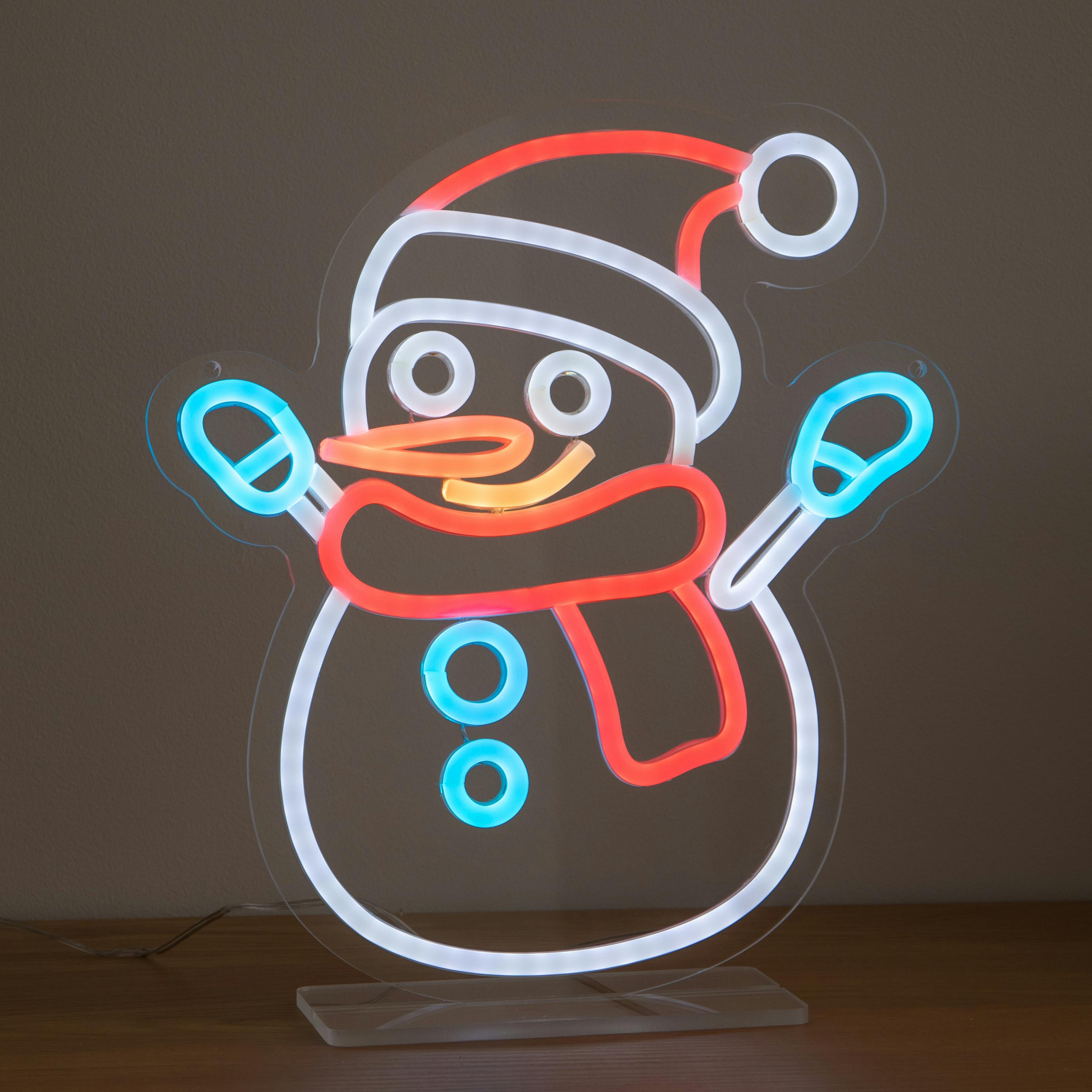 Rackhams Light 30Cm Snowman Neon-Style Up Christmas Decoration With Usb Power Cable
