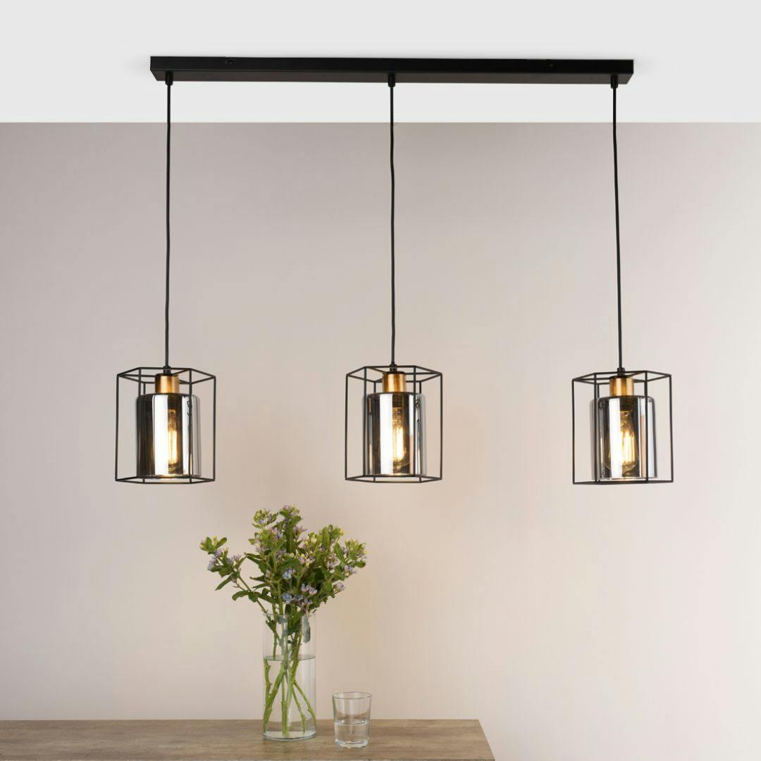 Pagazzi Lighting Light/Black Pagazzi Ing Sabrina 3 And Smoked Glass Ceiling Pendant Bar