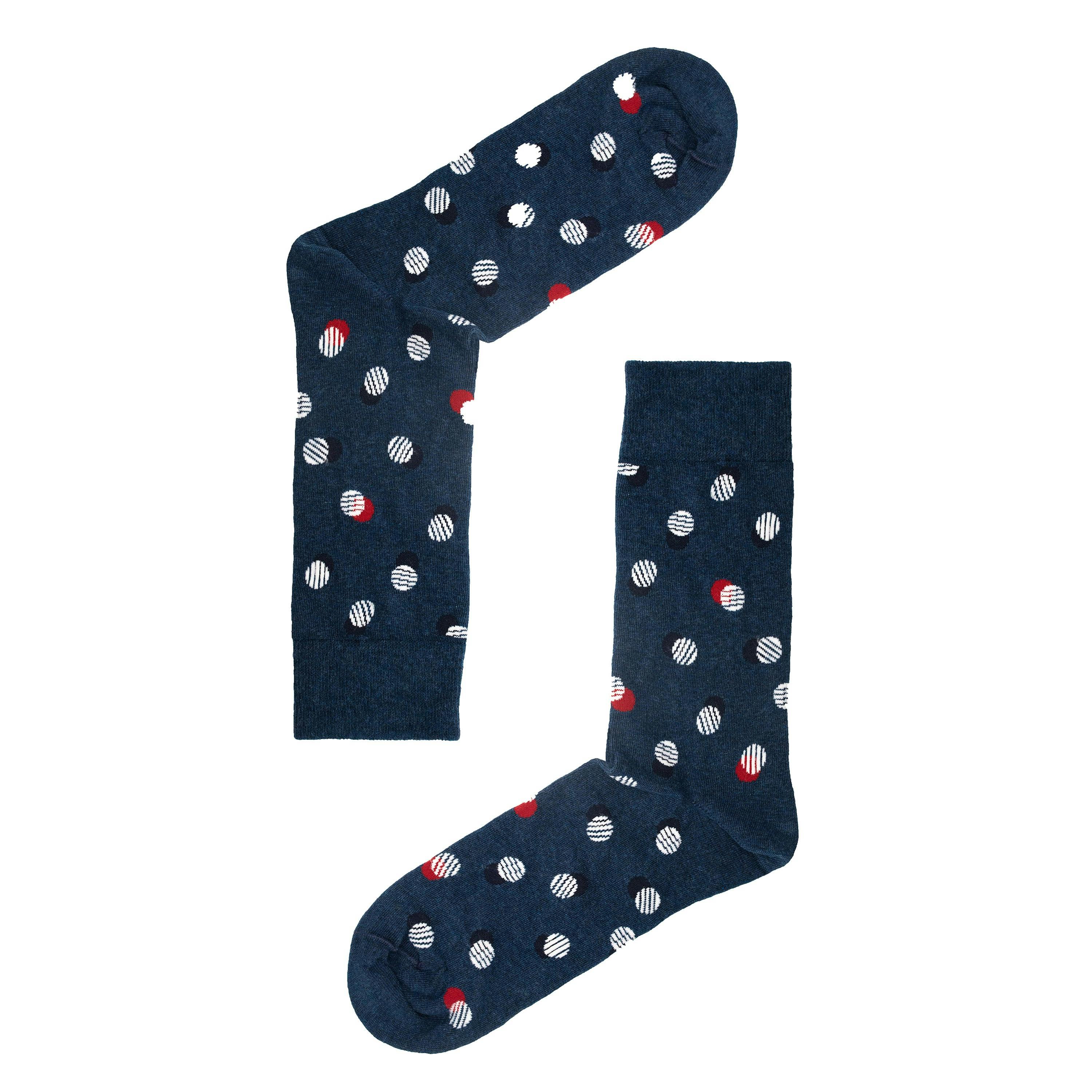Jemsox Men's Blue Spot & Stripe Pattern Socks – Organic Cotton - Large / Eur 43-46 / Uk 9-11
