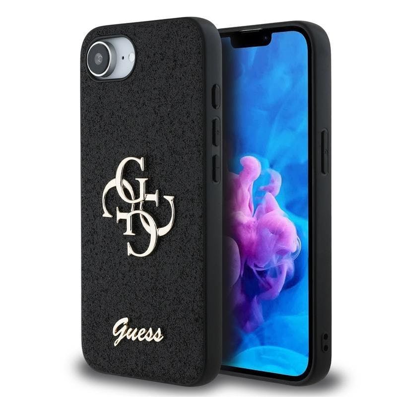 Guess Black Pu Fixed Glitter 4G Metal Logo Case For Iphone 16E 6.1" - Guhcpse4hg4sgk