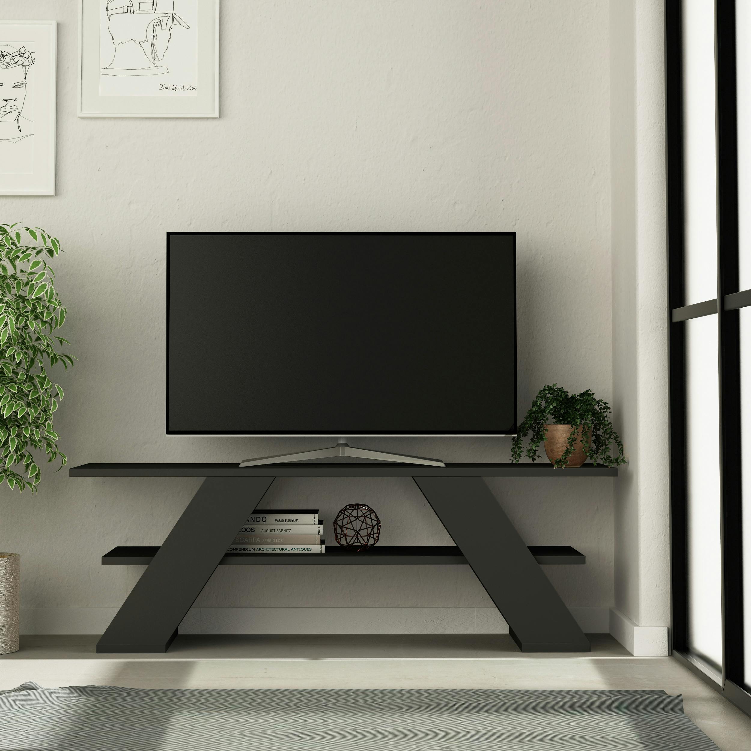 Decortie Anthracite/Grey Farfalla Modern Tv Unit Multimedia Centre Tvs Up To 48" 120Cm