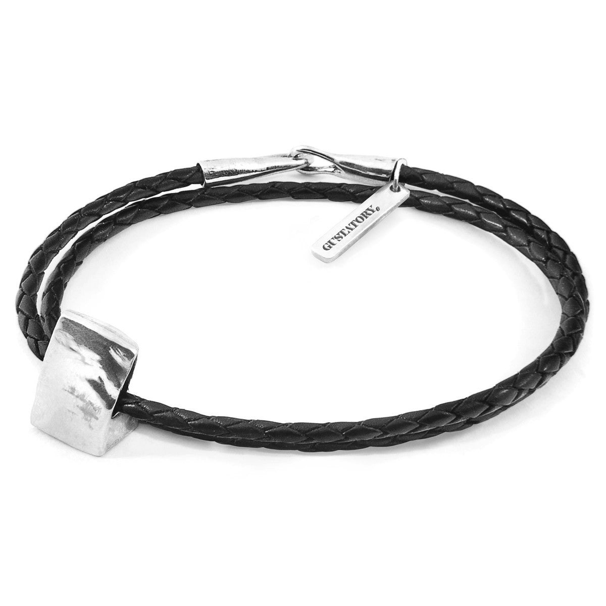 Anchor & Crew Black/Silver Midnight Gustatory Coffee Bag And Braided Leather Bracelet - S - 19Cm (Most Popular)