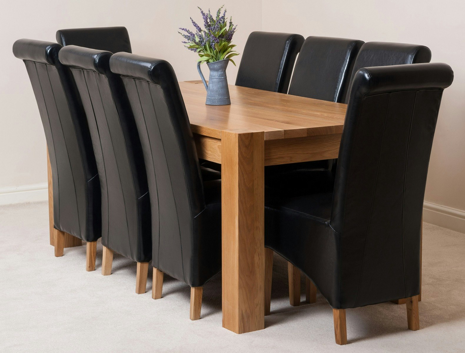Rackhams Black Kuba Large Oak Dining Table With Montana Leather Chairs - 8 Chairs