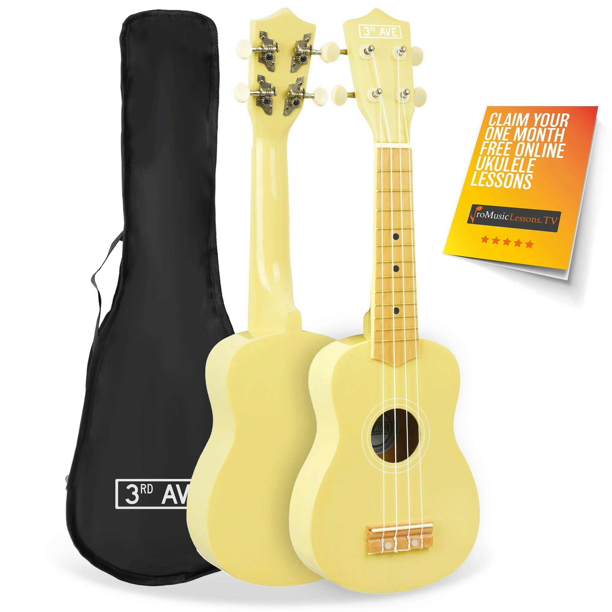 3Rd Avenue Yellow Pastel Soprano Ukulele With Bag