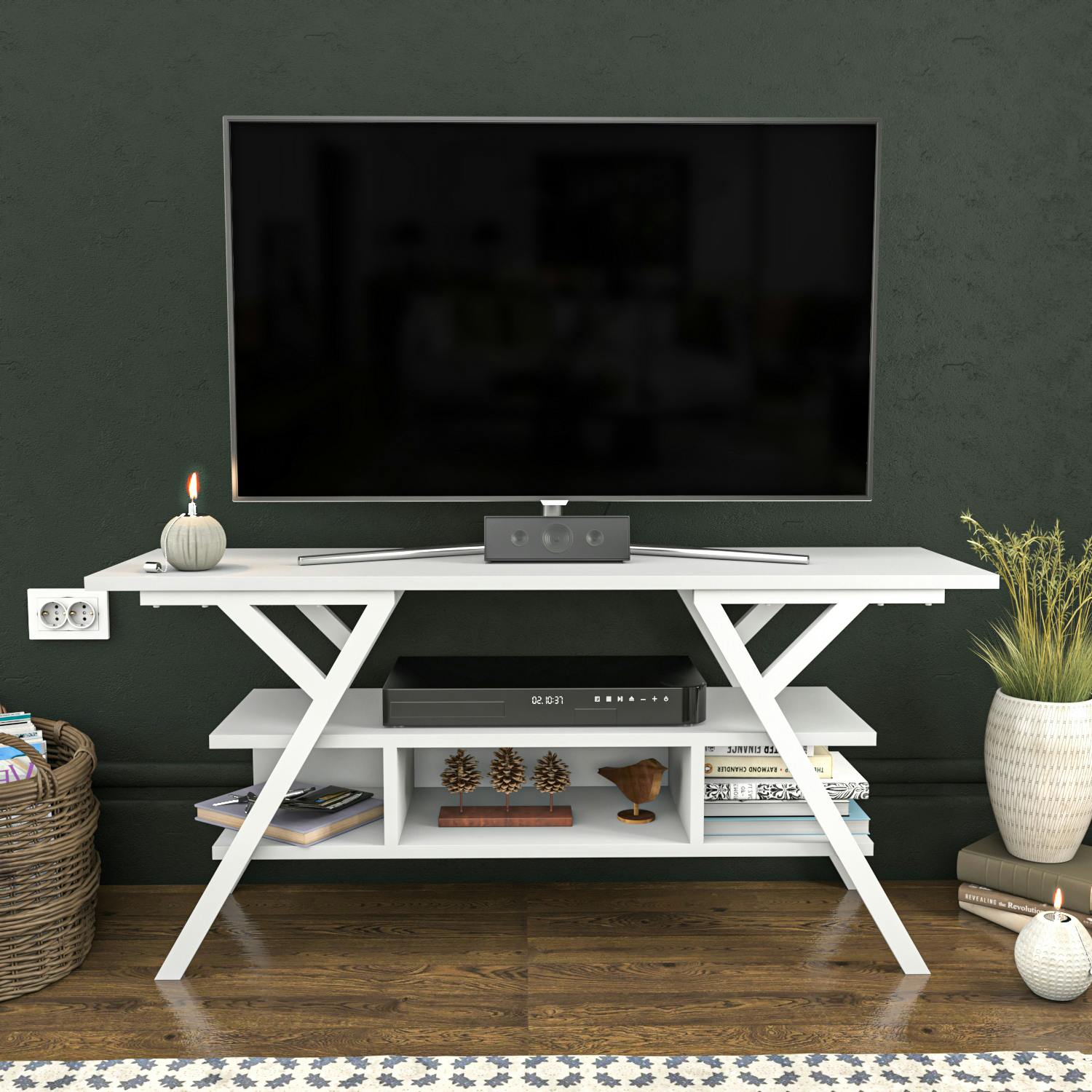 Decorotika White Minerva Modern Tv Stand Tv Cabinet For Tv's Up To 55"