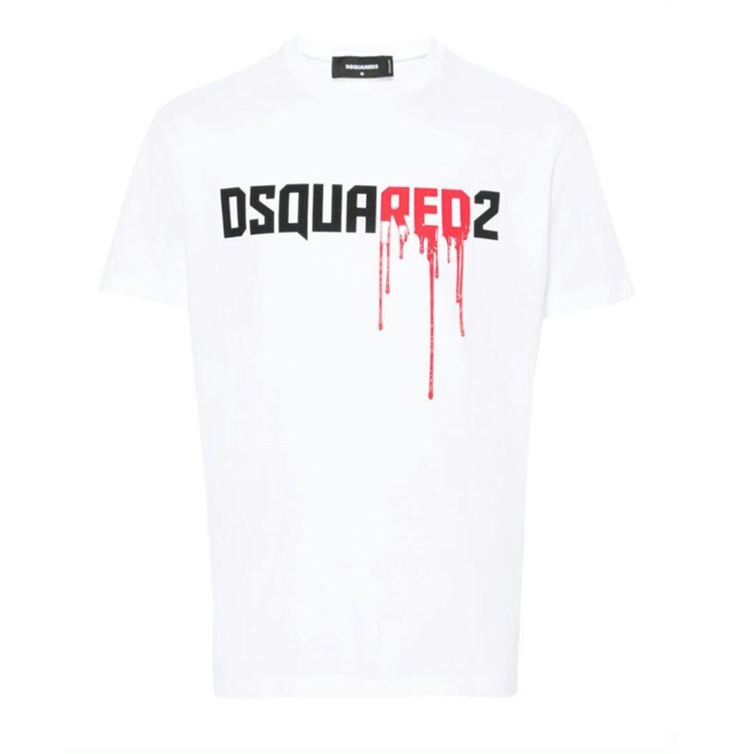 Dsquared2 Men's White/Red/Black Dsqua2 Dripping Logo T-Shirt - M - 100% Cotton