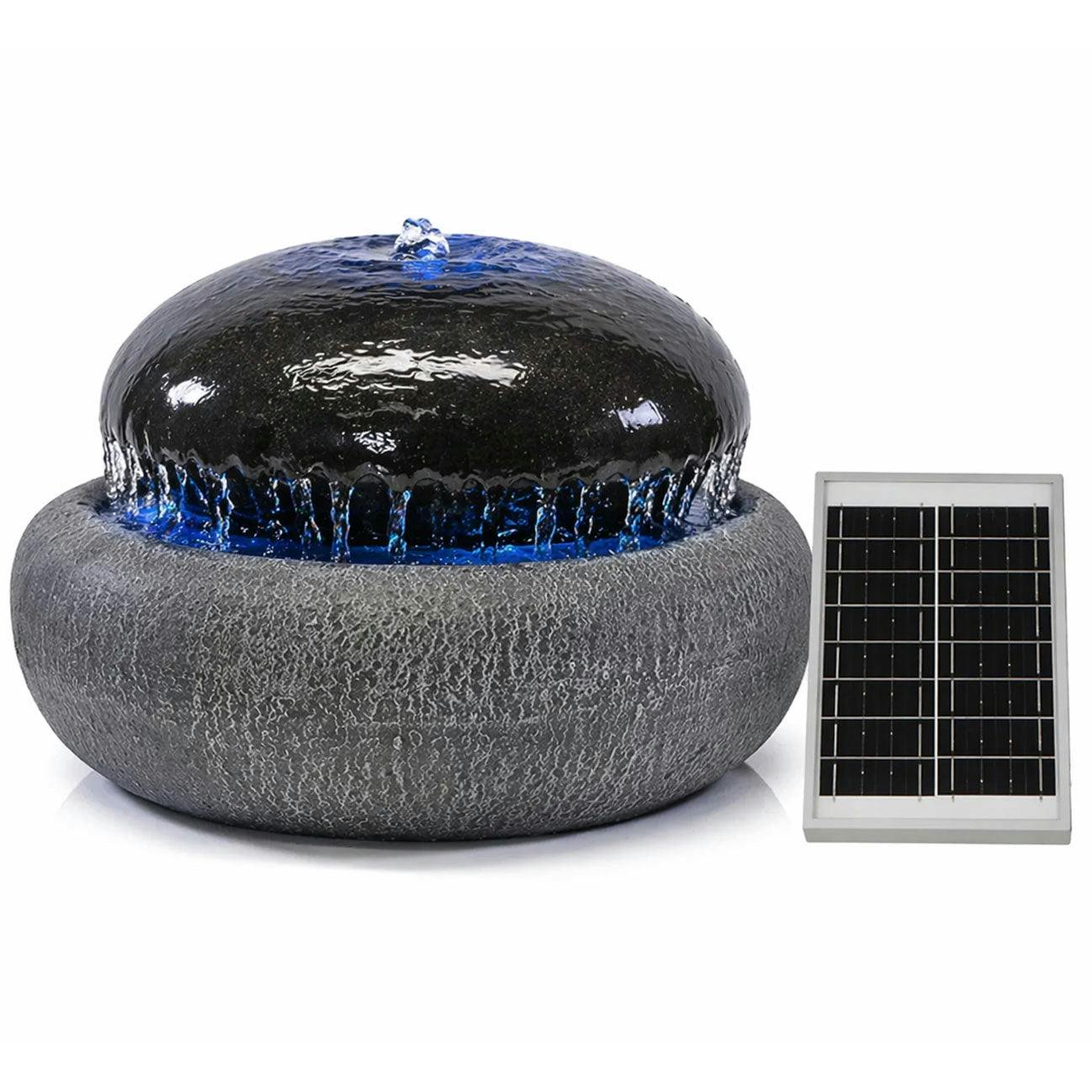 Gardenwize Black Solar Water Feature – Pebble Fountain With Led Lights & Battery Backup
