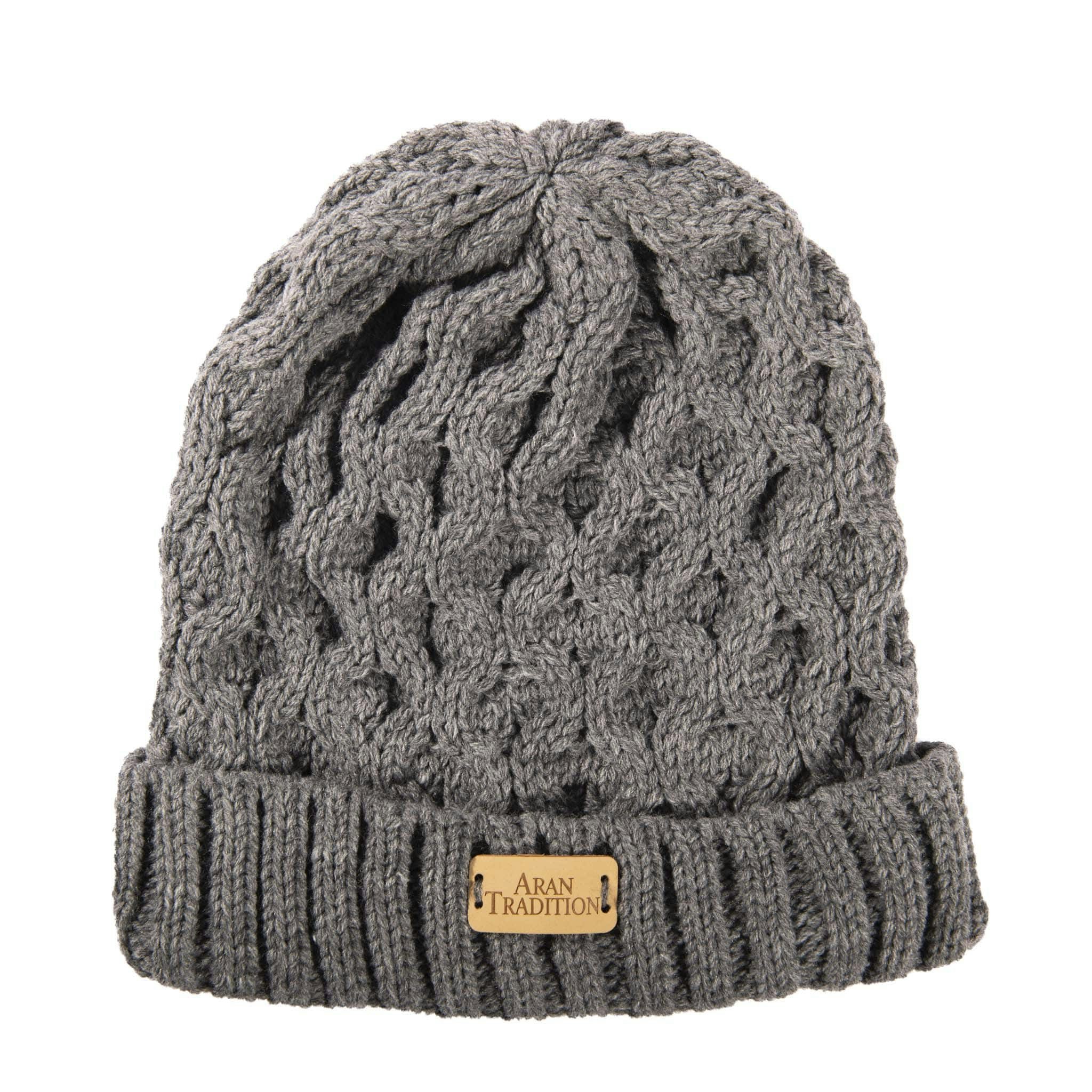 Aran Traditions Aran Cable Knit Beanie Hat - Steel