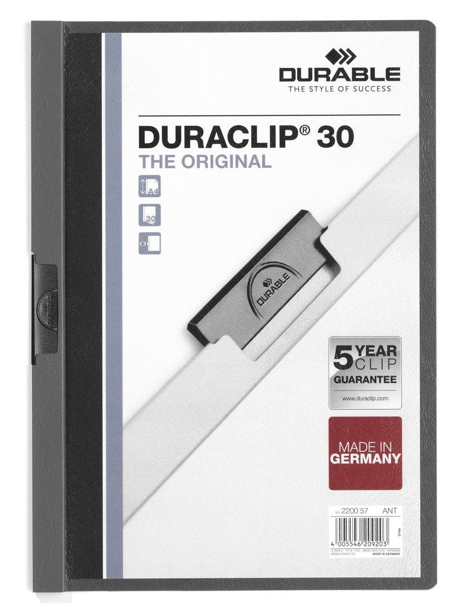Rackhams Grey Duraclip 30 Sheet Document Metal Clip File Folder | 25 Pack | A4