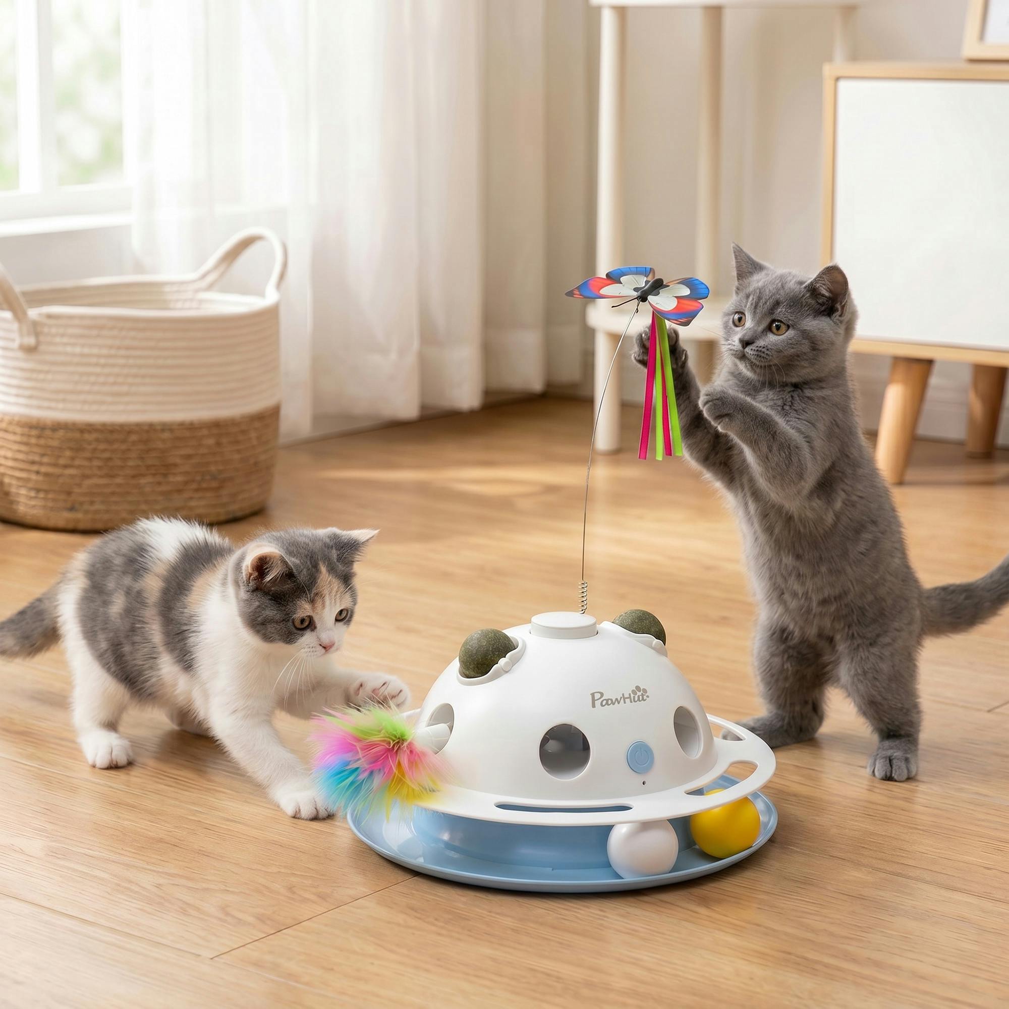 Pawhut 4-In-1 Interactive Cat Toys With Butterfly, Feathers & Catnip Balls