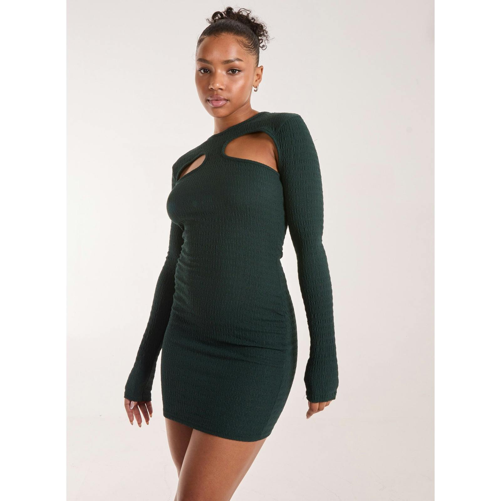 Pink Vanilla Pink/Dark/Green Vanilla Popcorn Scoop Racer Long Sleeve Mini Dress - S