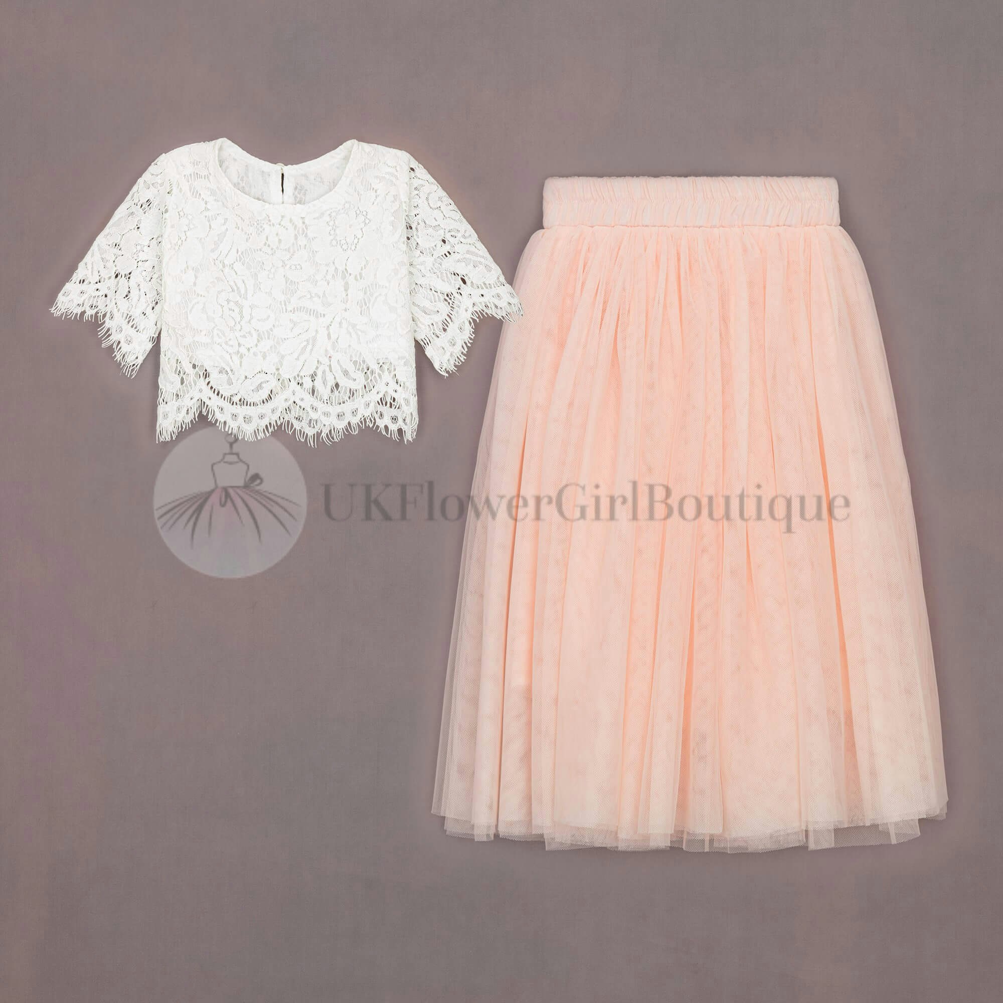 Uk Flower Girl Boutique Girls Peach/Pink Uk Flower Boutique Baby Felicity Couture - Blush - 13/14 Years