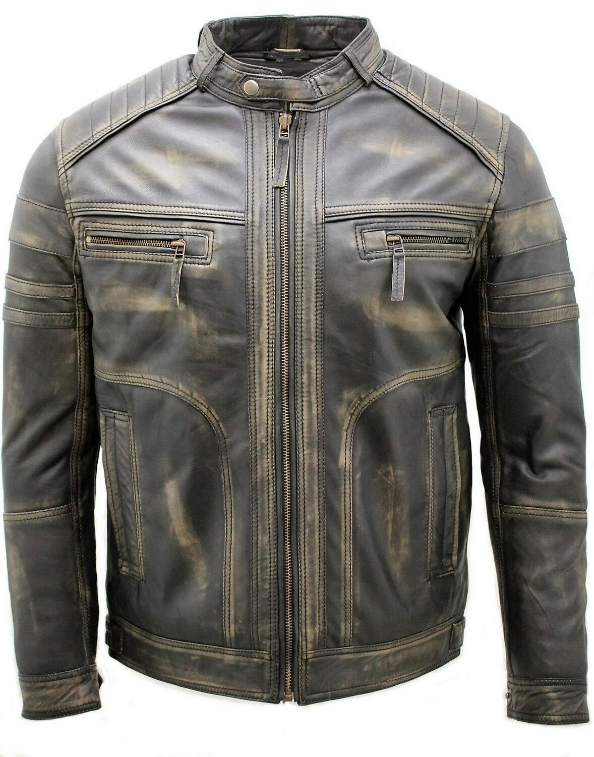 Infinity Leather Men's Black Classic Leather Racing Biker Jacket - Vintage - Uk Xs | Eu 44 | Us 34