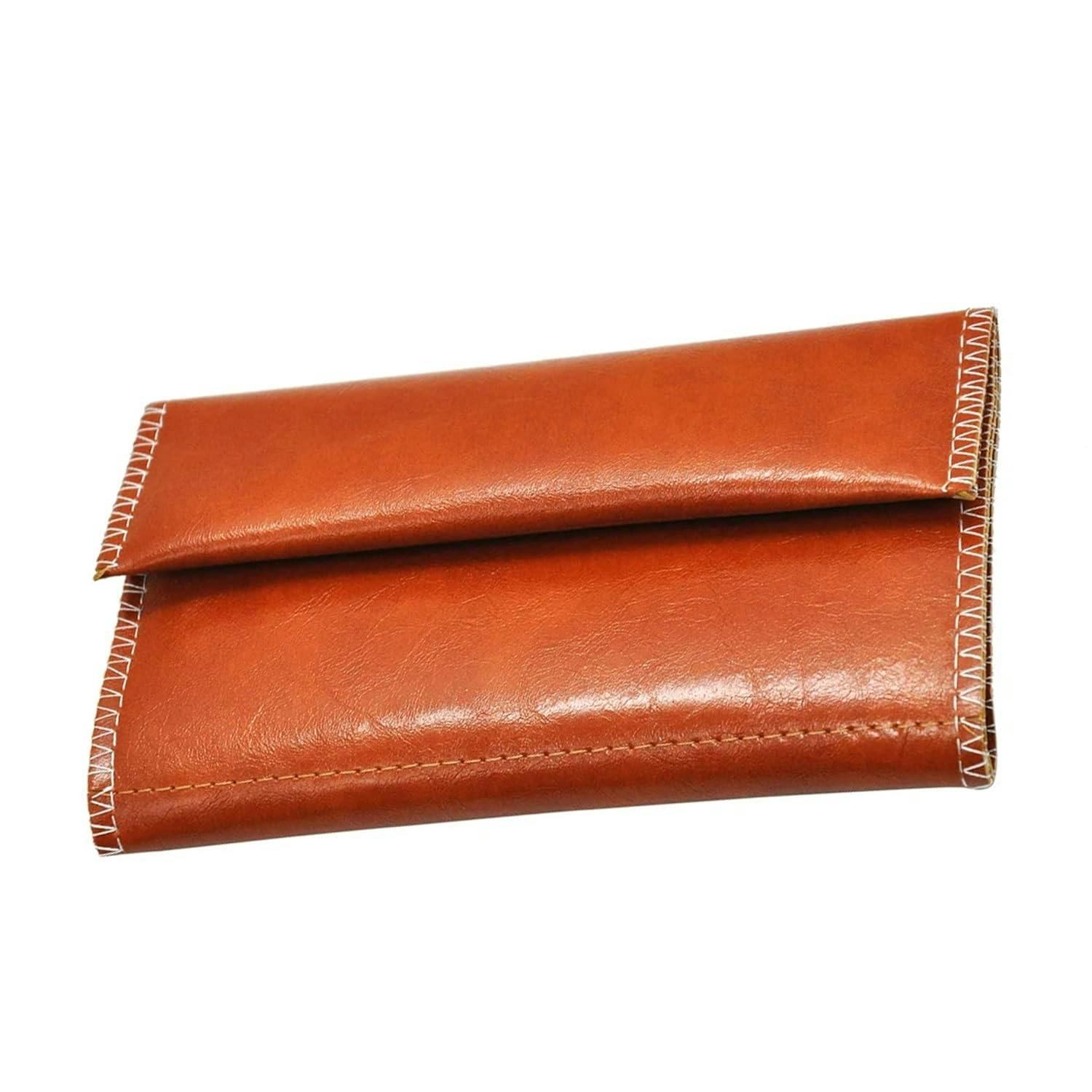 Rackhams Black/Brown Handcrafted Pu Leather Tobacco Pouch - Compact Lightweight 6.23 X 3.4 Inches Size For Travel & Daily Use - Durable And Stylish Holder For Smokers - Tan