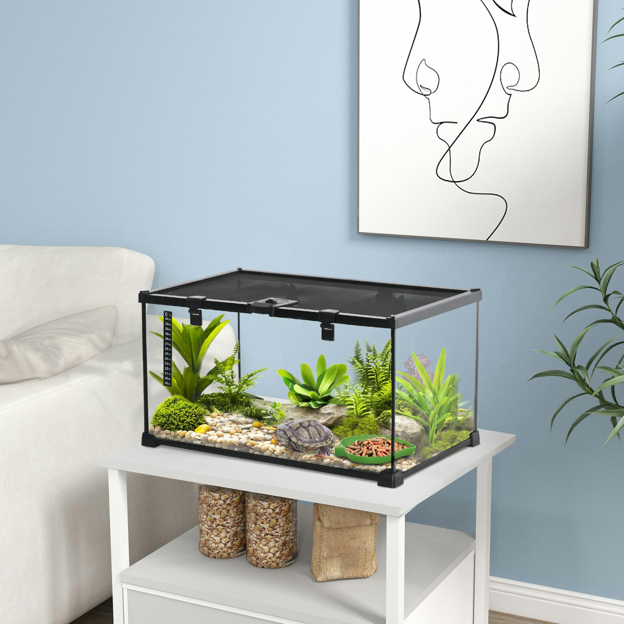 Pawhut Glass Reptile Terrarium Habitats For Lizards, Frogs, Snake - 50Cm X 30Cm X 25Cm