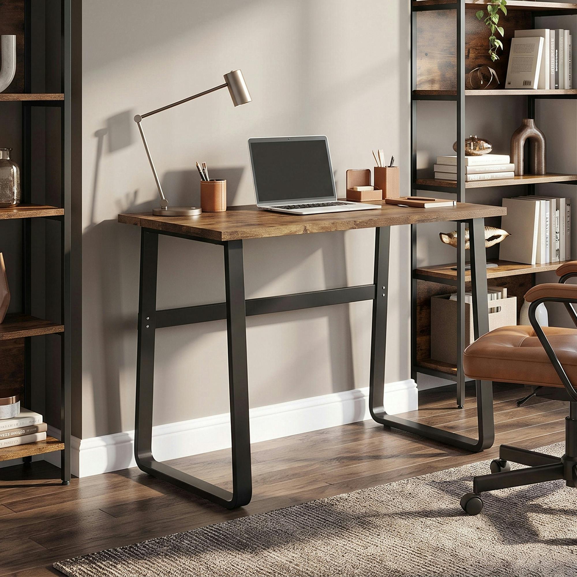 Homcom Brown/Black Industrial Writing Desk Laptop Table Home Office Study Workstation