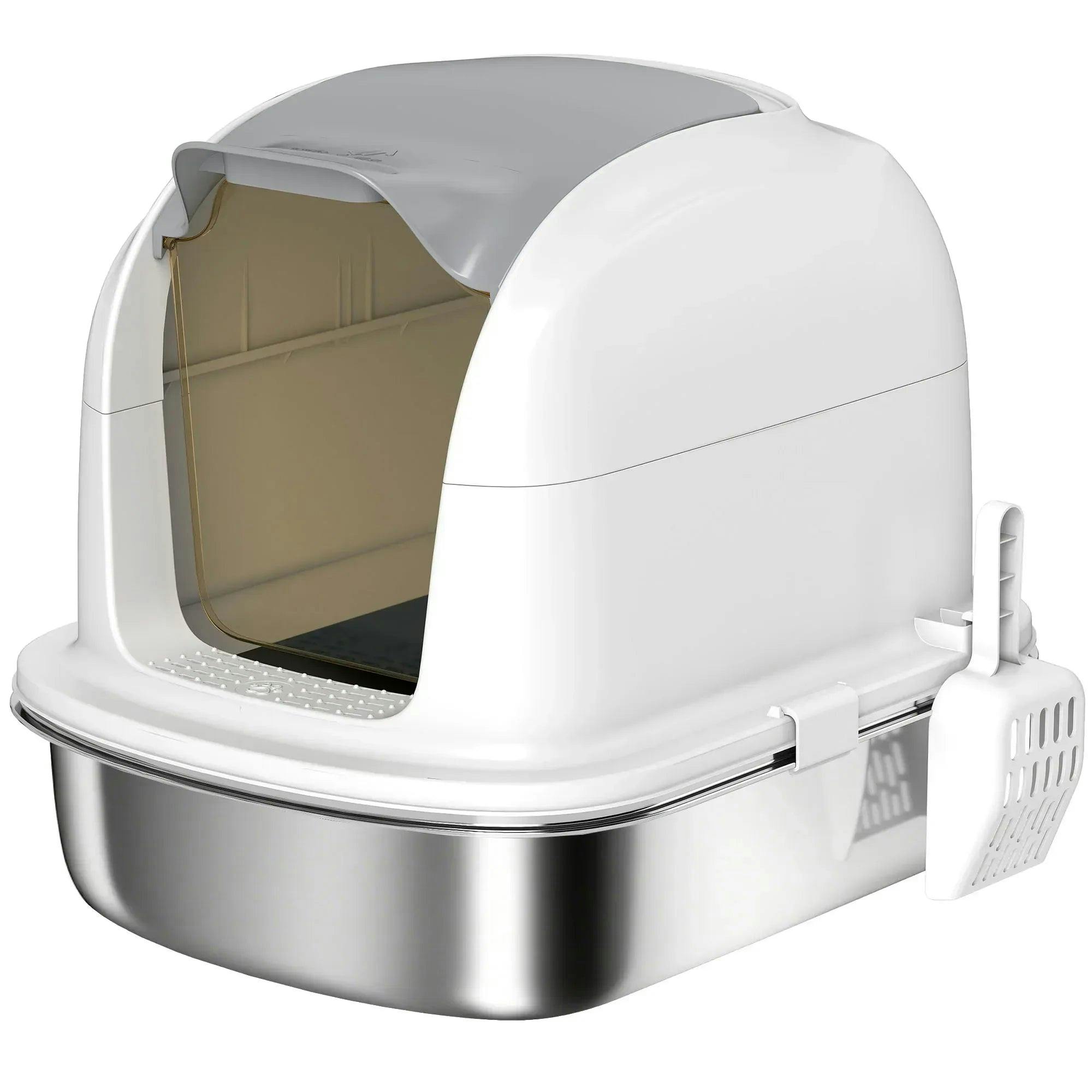 Pawhut White Stainless Steel Cat Litter Tray W/ Lid In | Size: Xl - Image 4