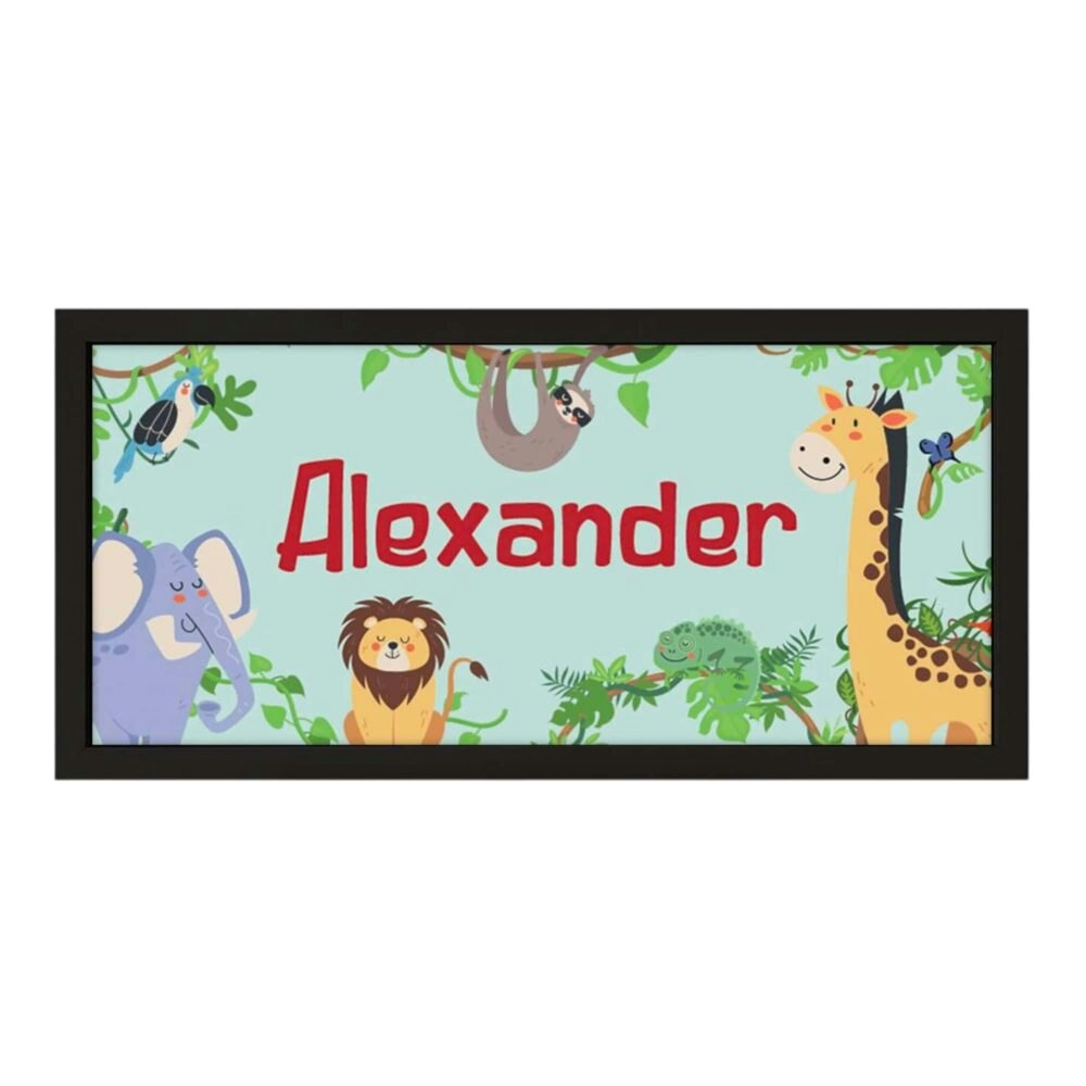 Echothree Black/White Personalised Jungle Nursery Wall Art, Framed Safari Print For Kids