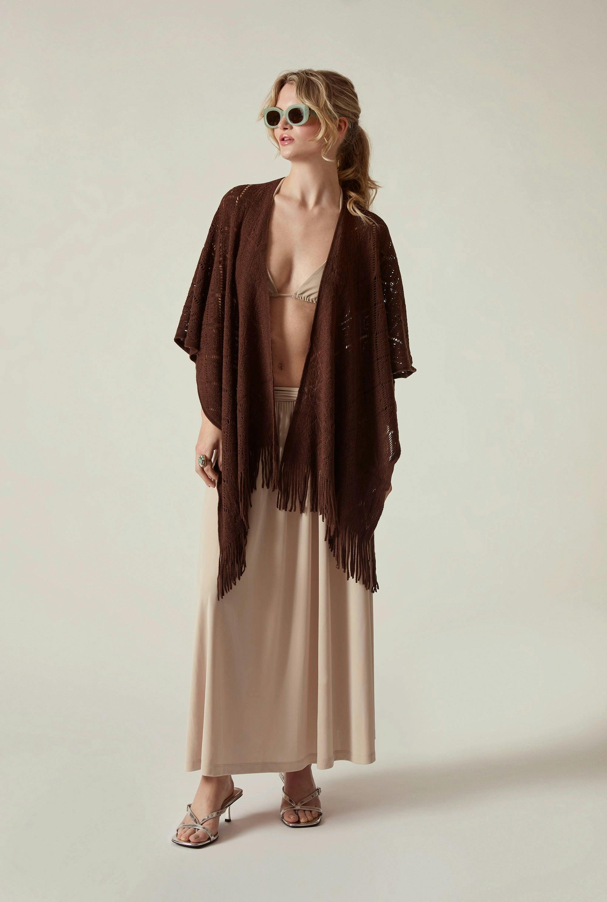James Lakeland Brown Pointelle Knit Kaftan