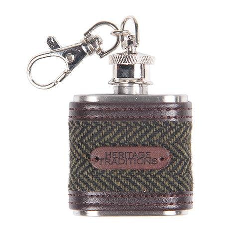 Rackhams Green Tweed 1Oz Hip Flask - Herringbone