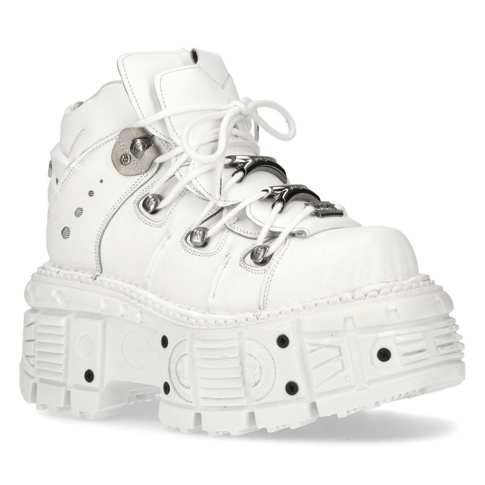 New Rock Unisex White Leather Gothic Punk Boots- M-Tank106-C1 - Uk 6.5 | Eu 40 | Us 9