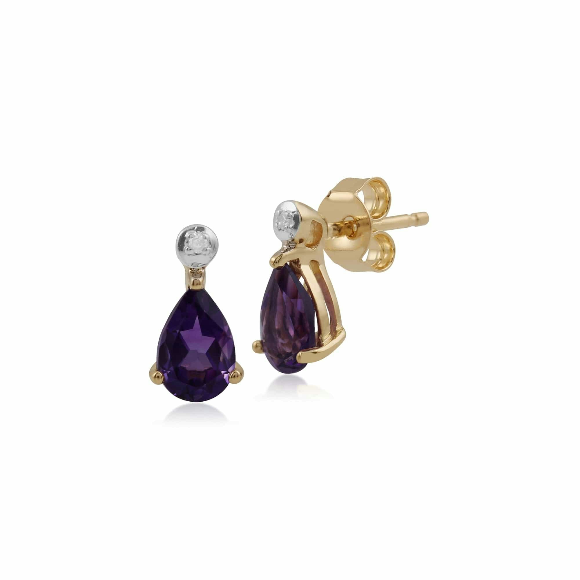 Gemondo Yellow/Gold Classic Pear Amethyst & Diamond Stud Earrings In 9Ct