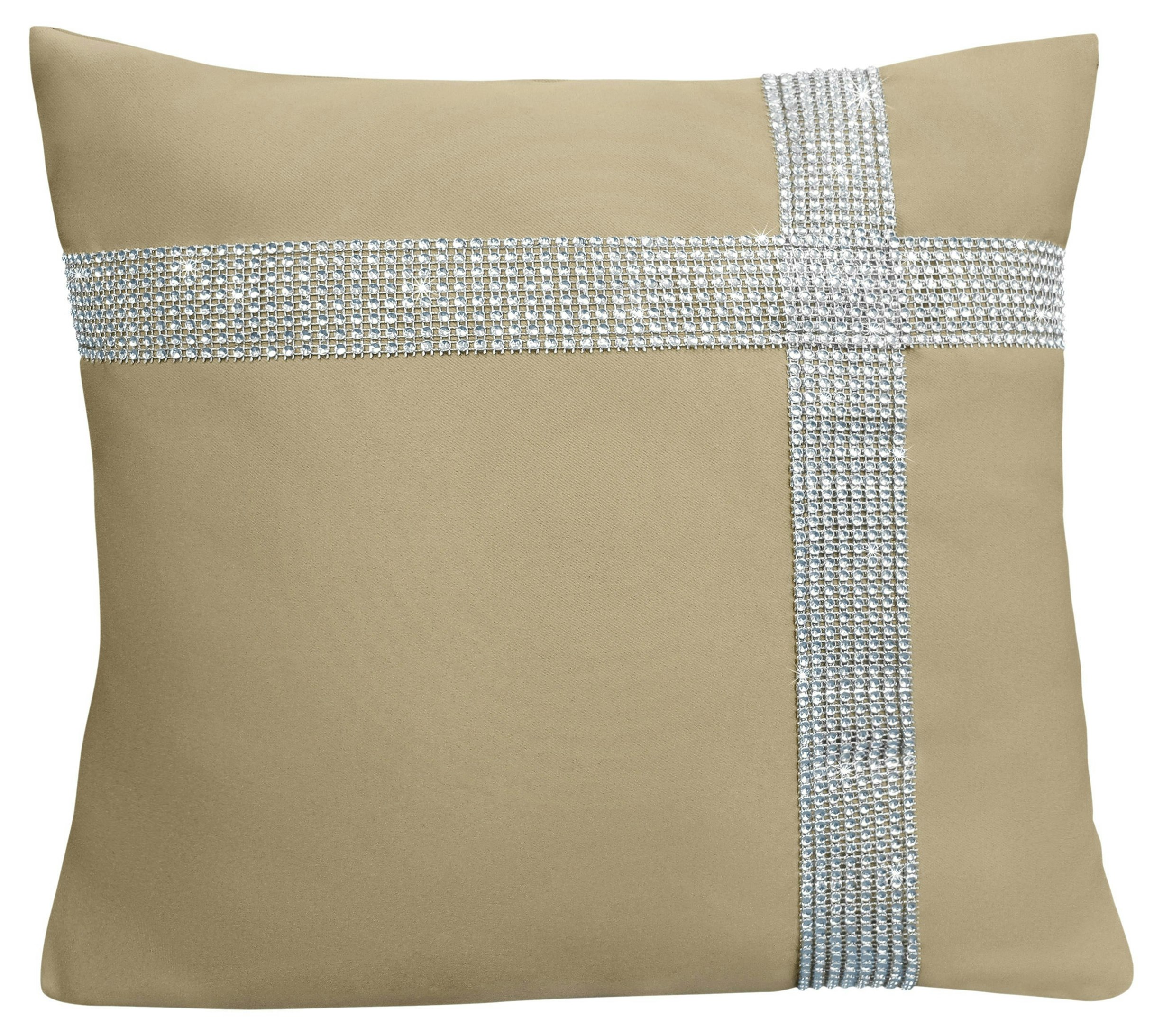 Rackhams Diamonte Detail Soft Touch Matte Fabric Scatter Cushion - 43Cm X 43Cm - Stone
