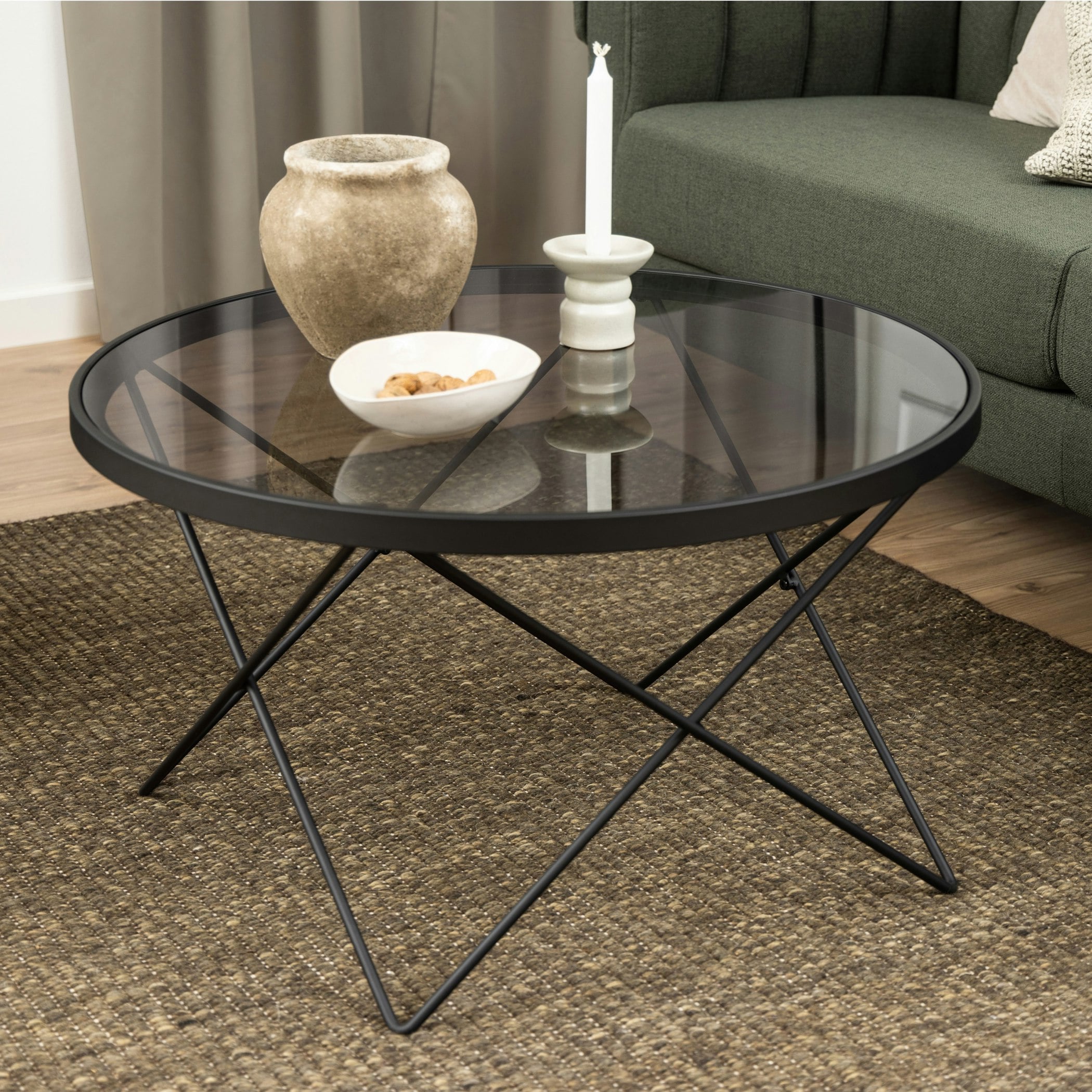 Rackhams Black Cuxton Coffee Table, With Smoked Glass Top - 1