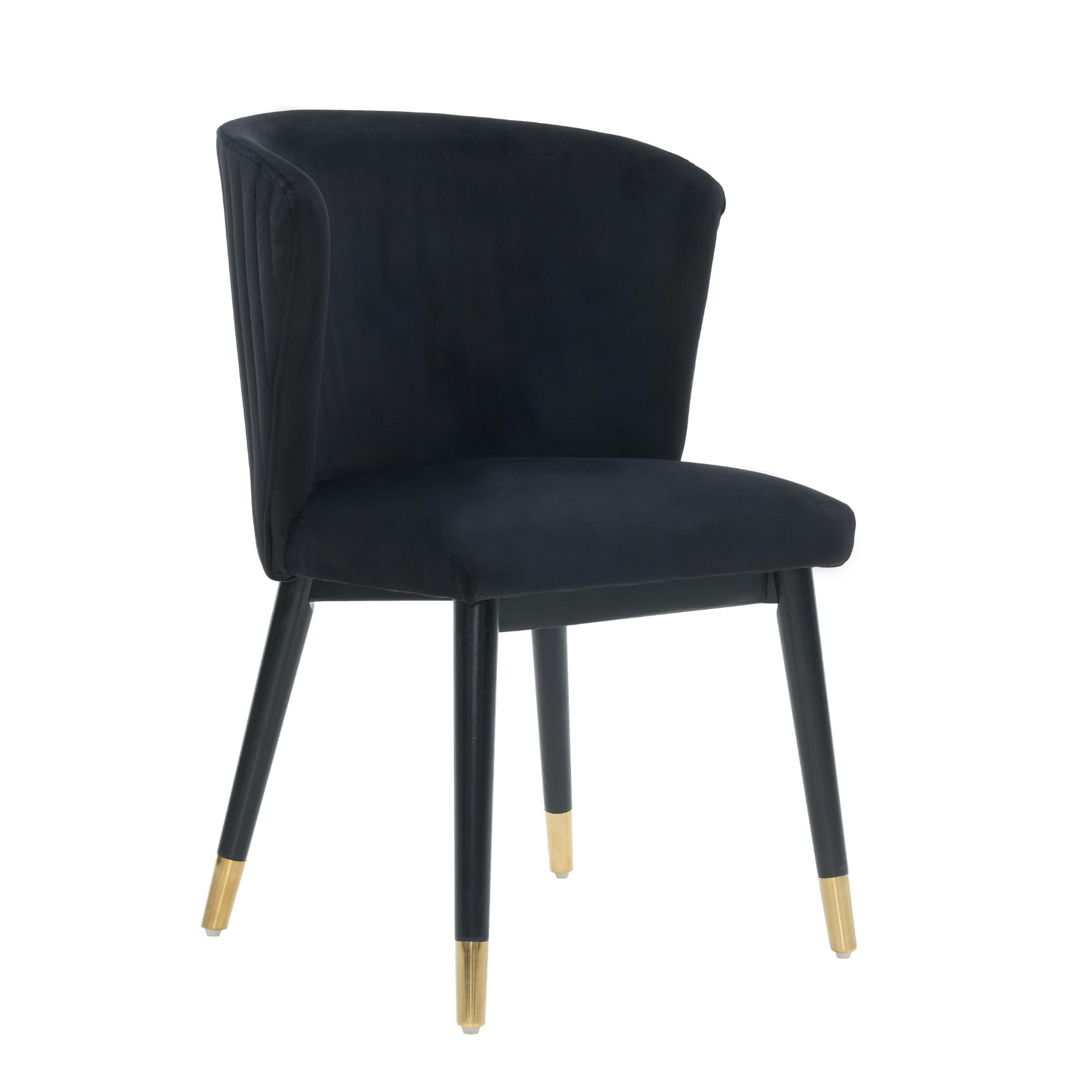 Life Interiors Gold/Black Single Sofina Modern Velvet Dining Chair With Tufted Back - Wooden Frame & -Tipped Rubberwood Legs - Velvet - Modern