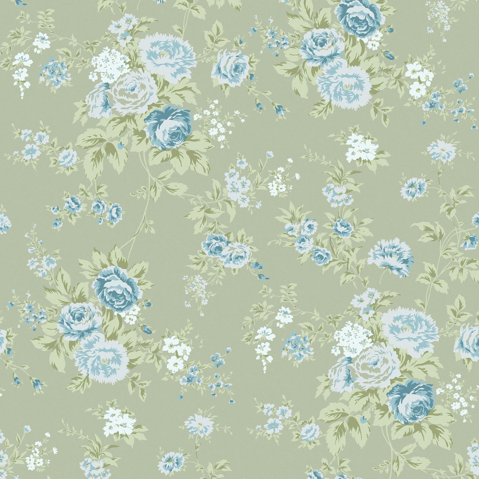 Shabby Chic Blue Rachel Ashwell Wild Flower Wallpaper | Sage