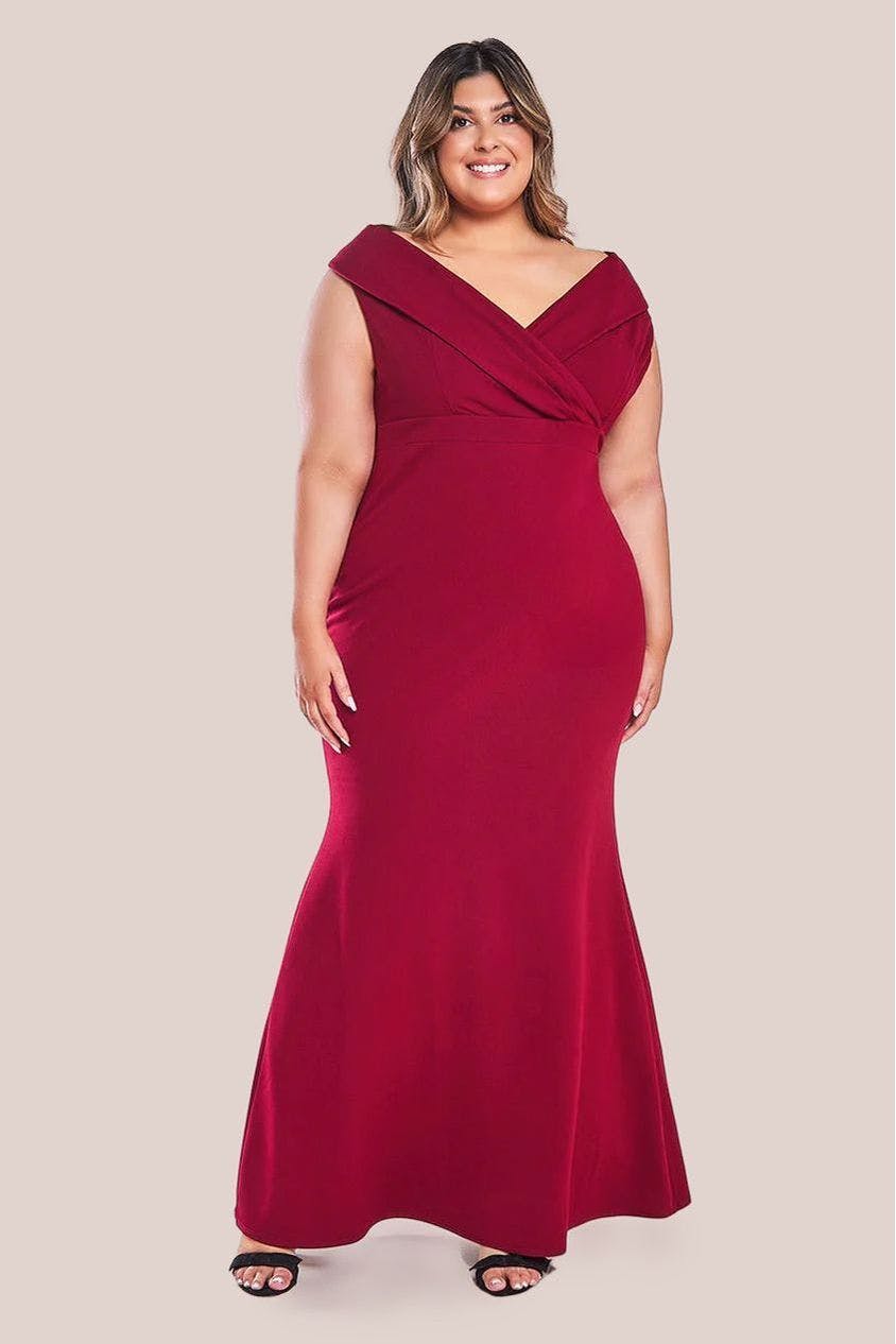 Goddiva Front Wrap Off The Shoulder Maxi Dress - Wine By - Wine - 24