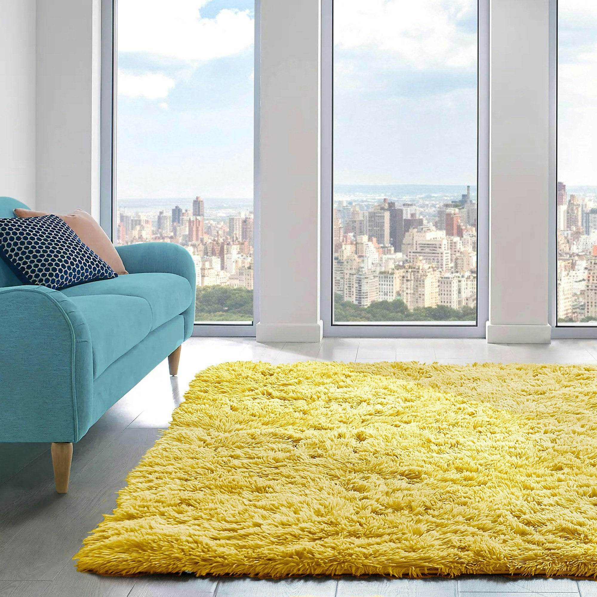 Home Republic Yellow Alaska Sponged Shaggy Rug - 200 X 290