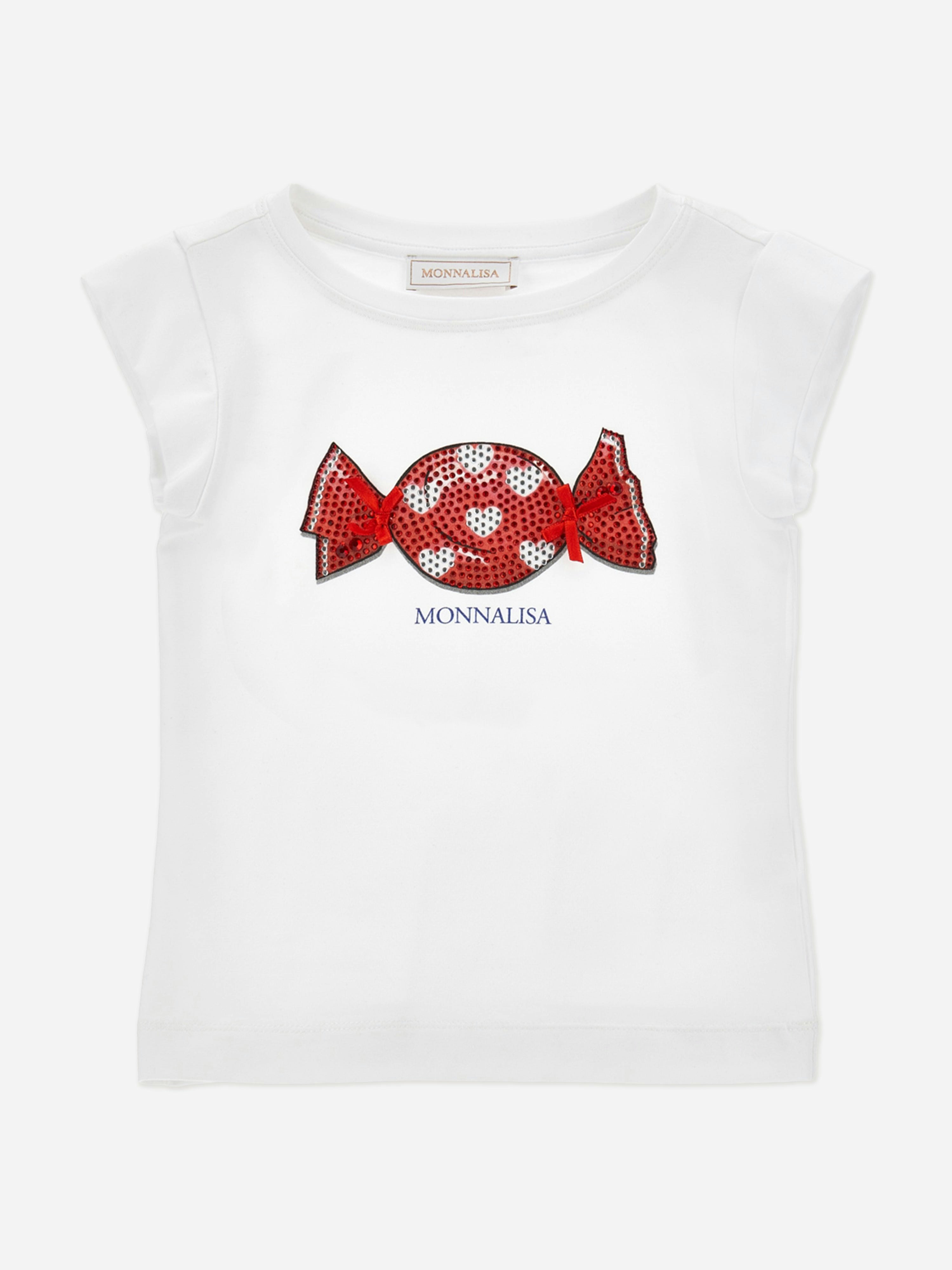 Monnalisa Girls White Candy Print T-Shirt In - 6 Yrs