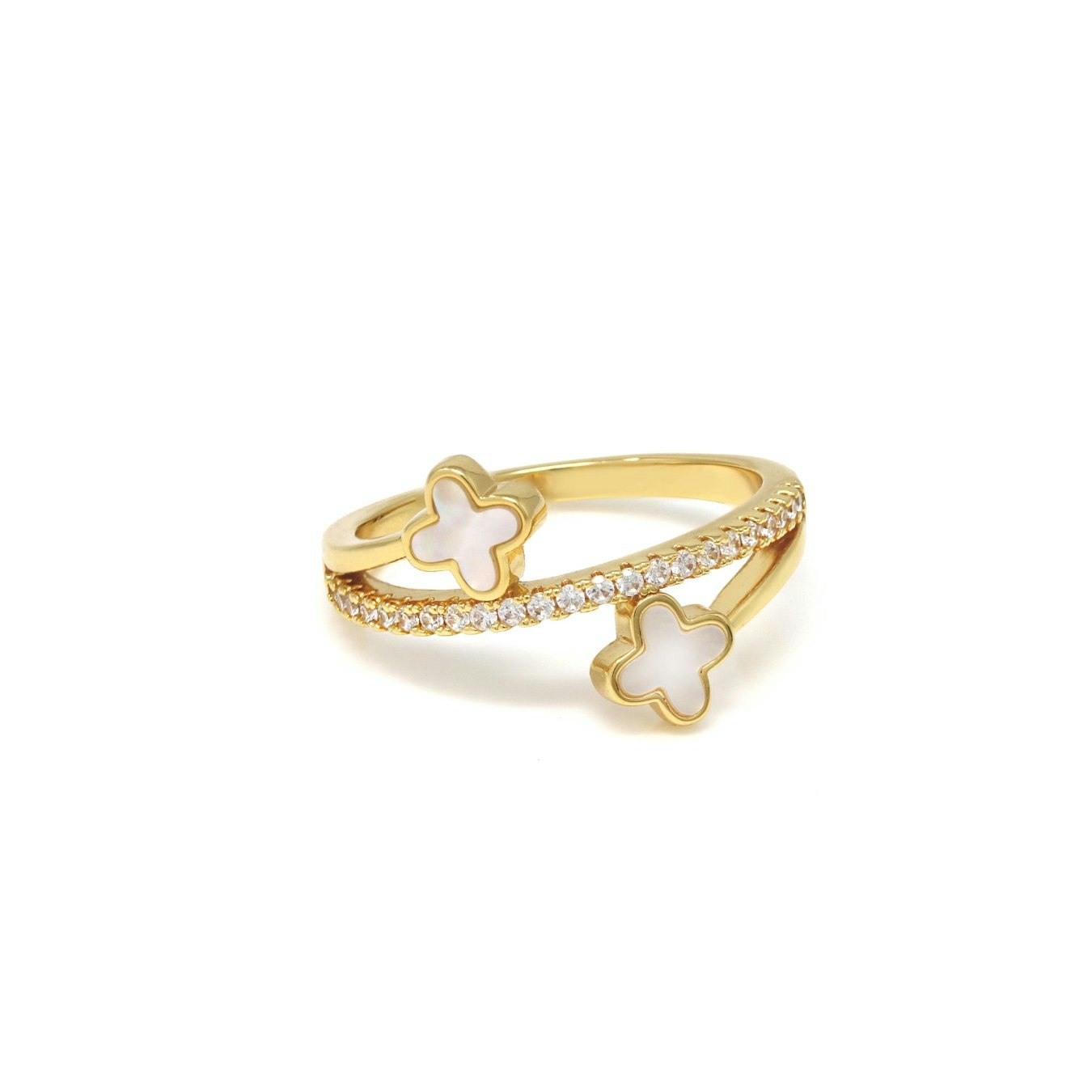 Say It With Gold Clover Ring - Stainless Steel ( Plated & Faux Pearl) - Medium - M/N/O