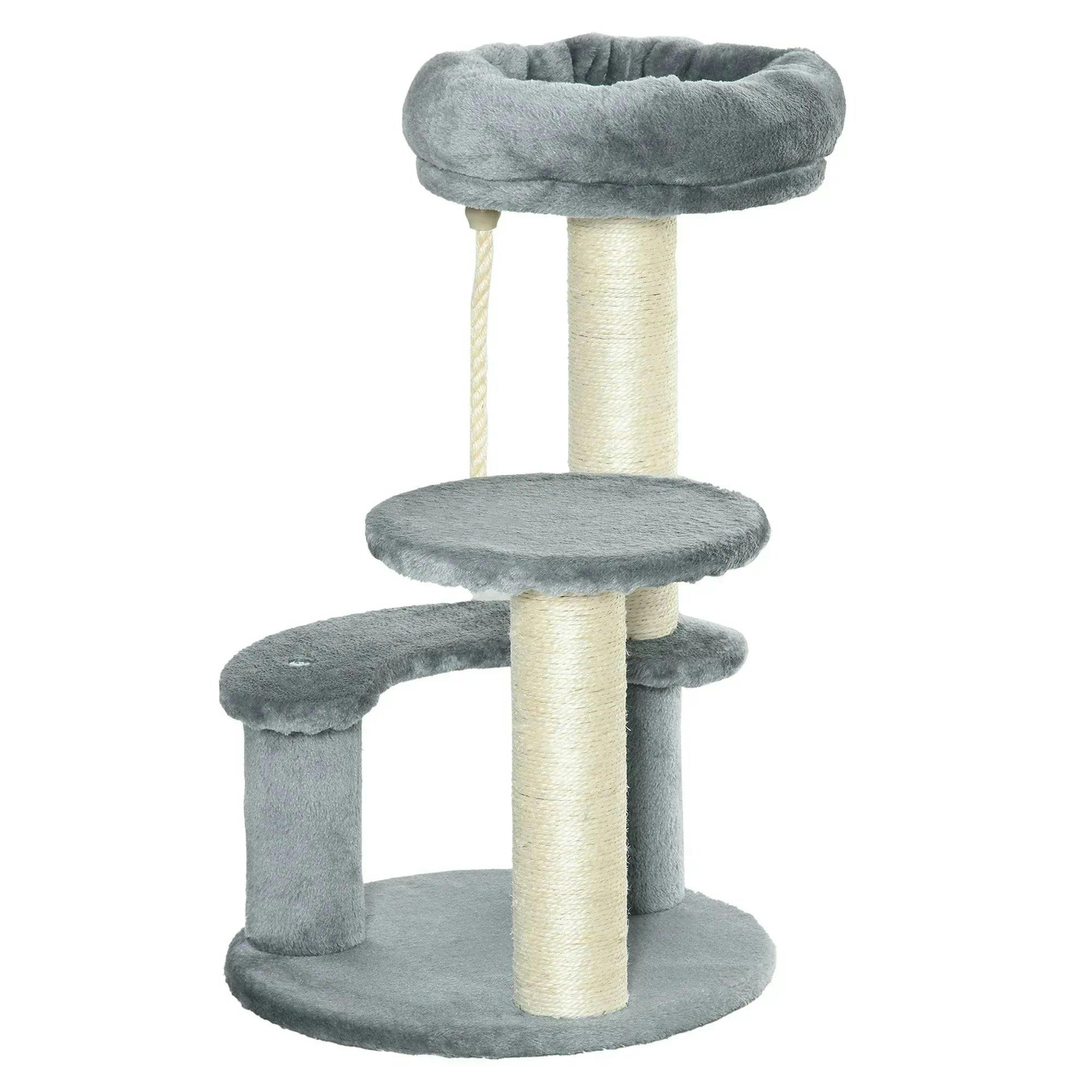 PAWHUT 65 cm Cat Tree for Indoor Cats Kitty Scratcher Scratching Post 2 Perch in Grey - Image 7
