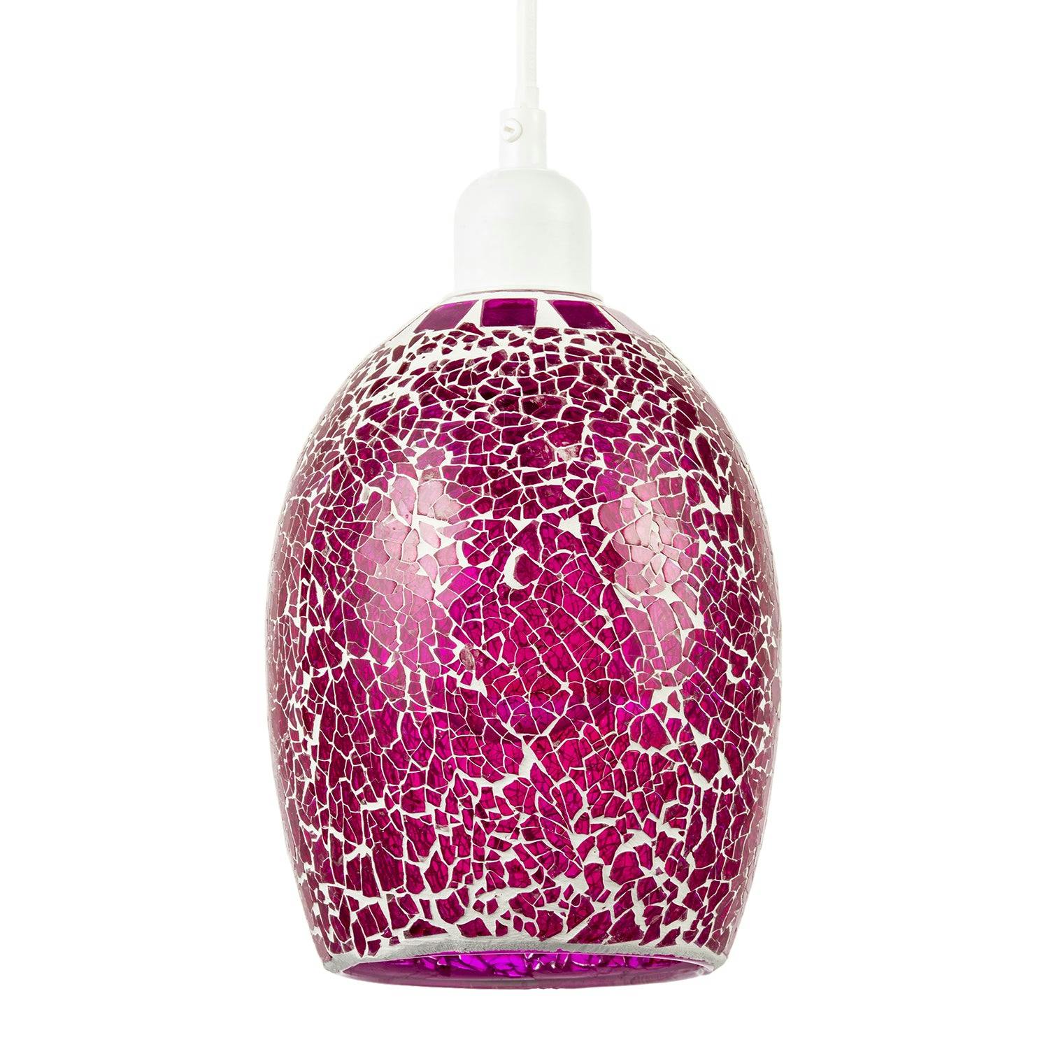 Happy Homewares Magenta Vibrant Crackle Mosaic Glass Pendant Lighting Shade In Strong