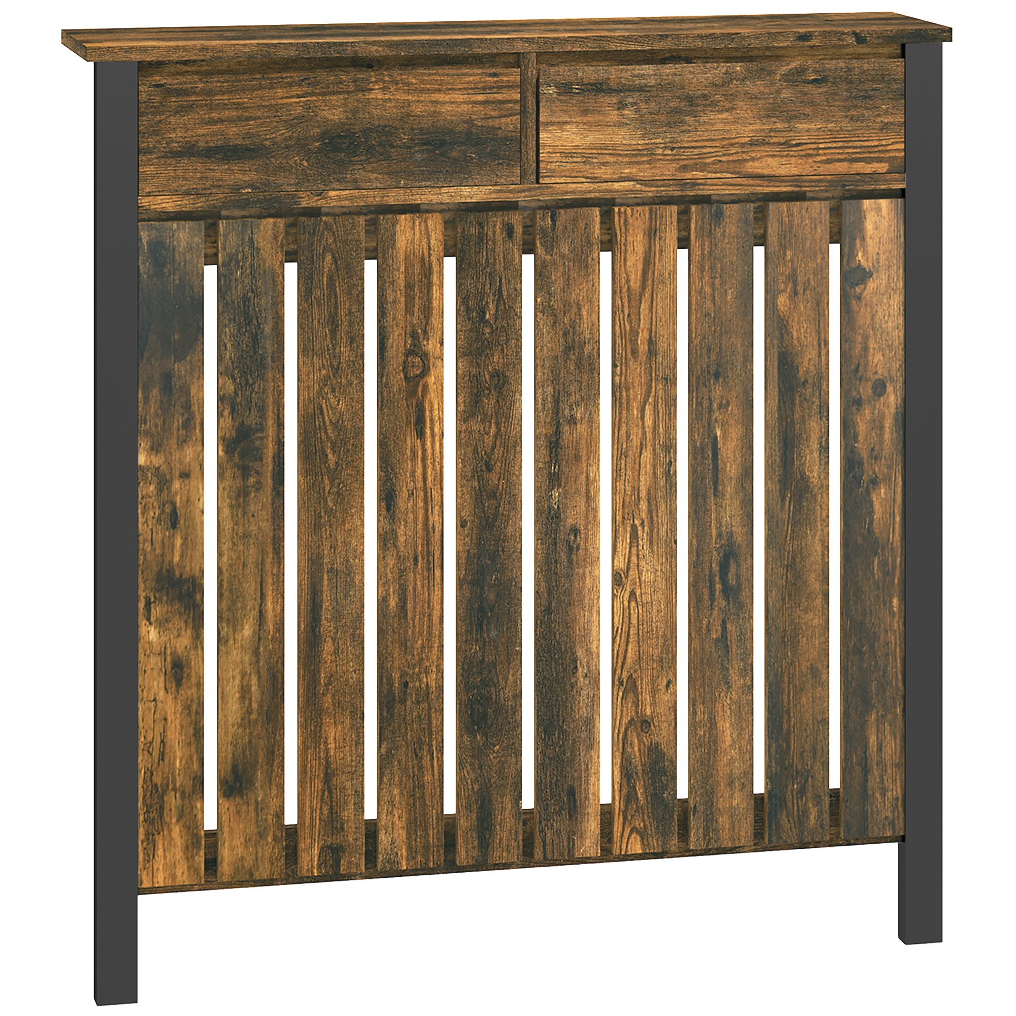 Homcom Brown Radiator Cover With Drawer And Vertical Slats 88.5 X 19 X 93Cm - Rustic Small