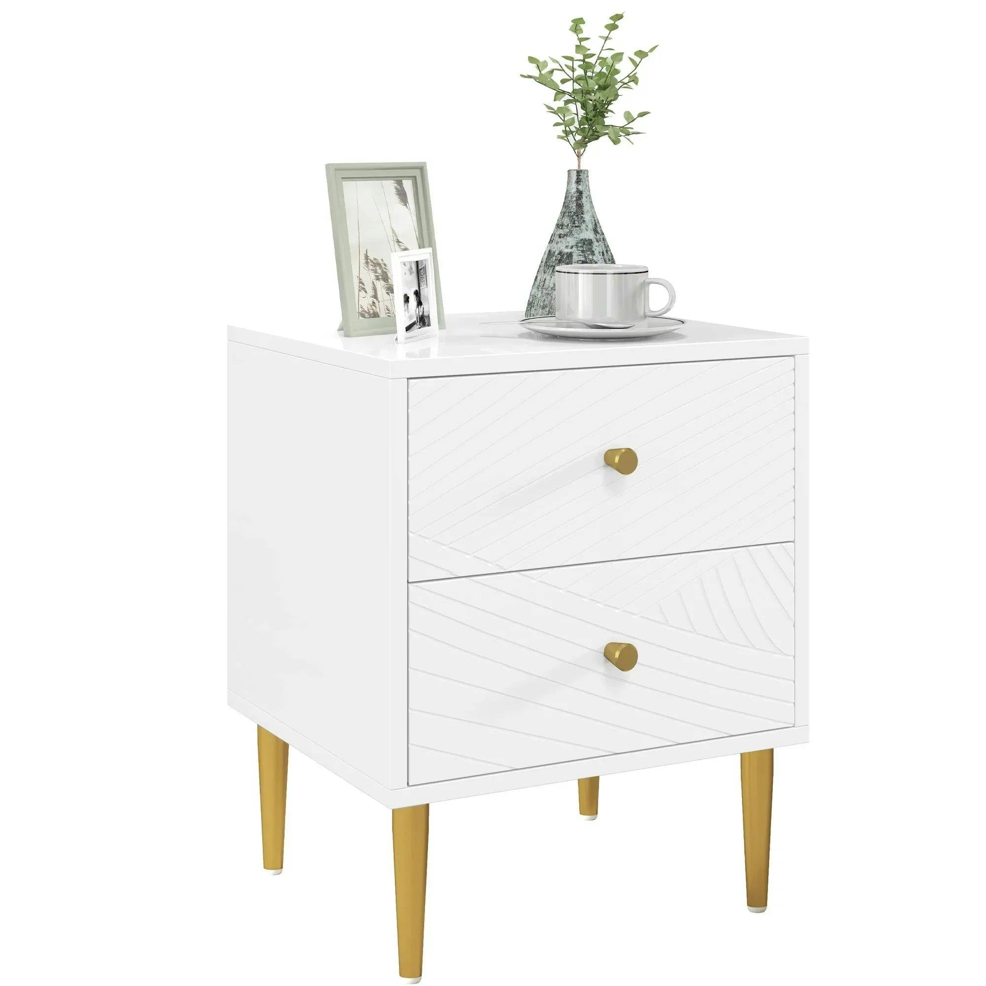 Homcom Modern Bedside Table With Drawer, Side Table With Metal Legs, White - Image 8