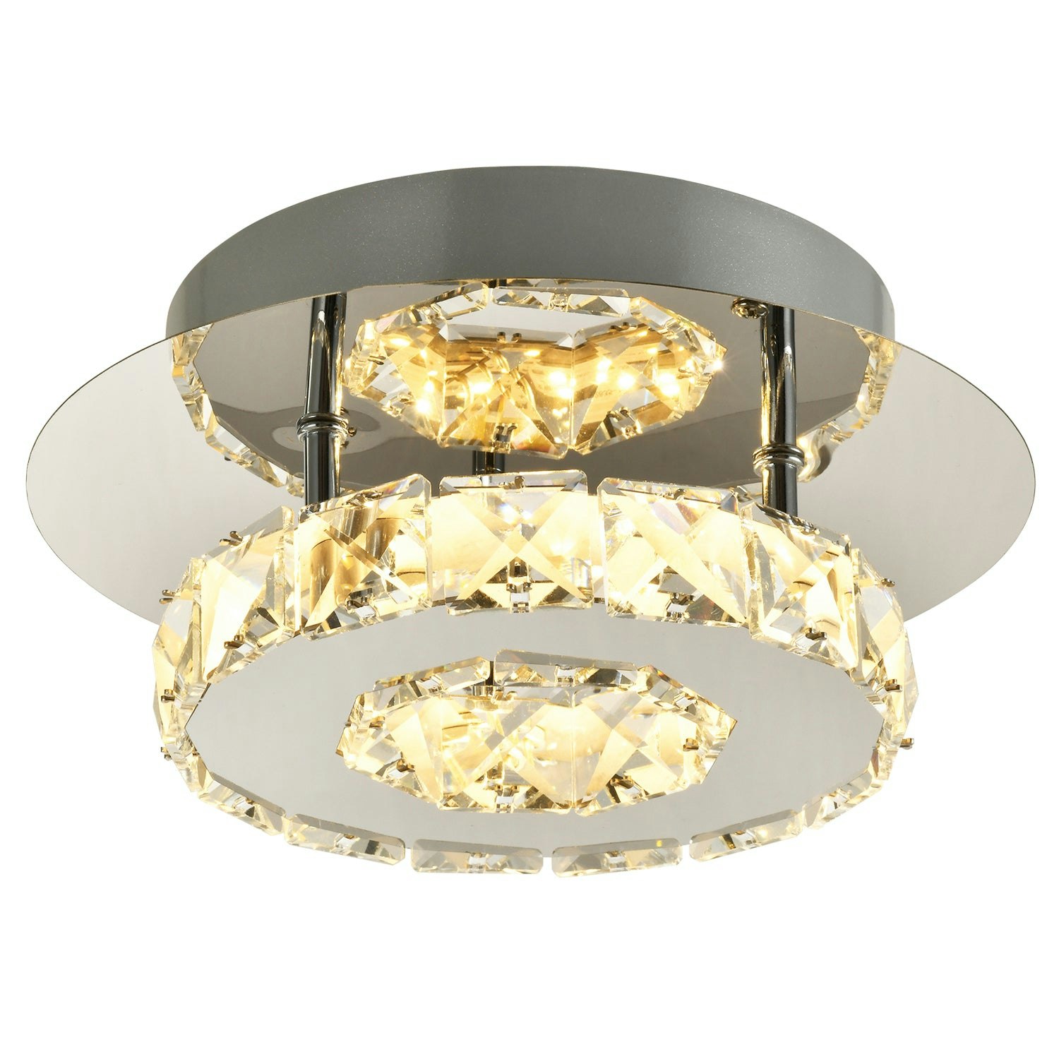Happy Homewares Light Modern Led Ceiling With Chrome Plated Metal And Clear Crystal Glass Beads