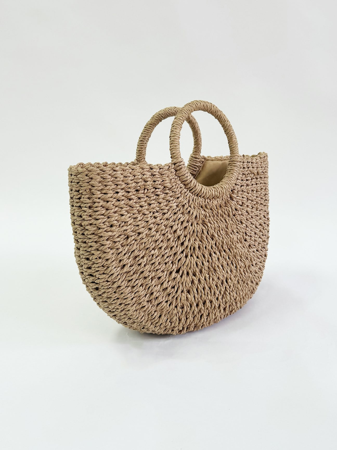 SVNX Women's Round Woven Straw Holdall - Brown - Circular Handle - Image 2