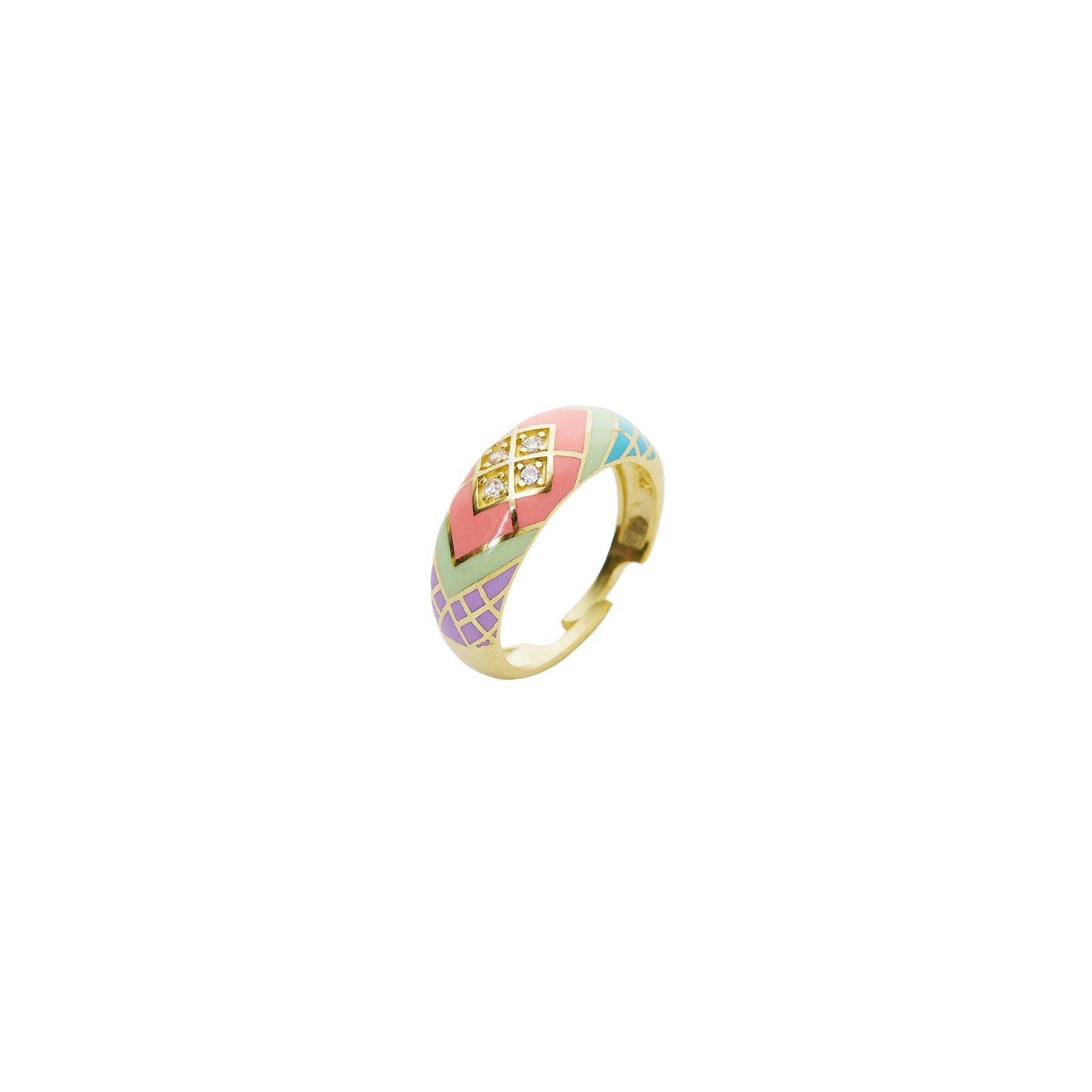Spero London Pink/Silver Enamel Five Color Diamond Sterling Dome Ring