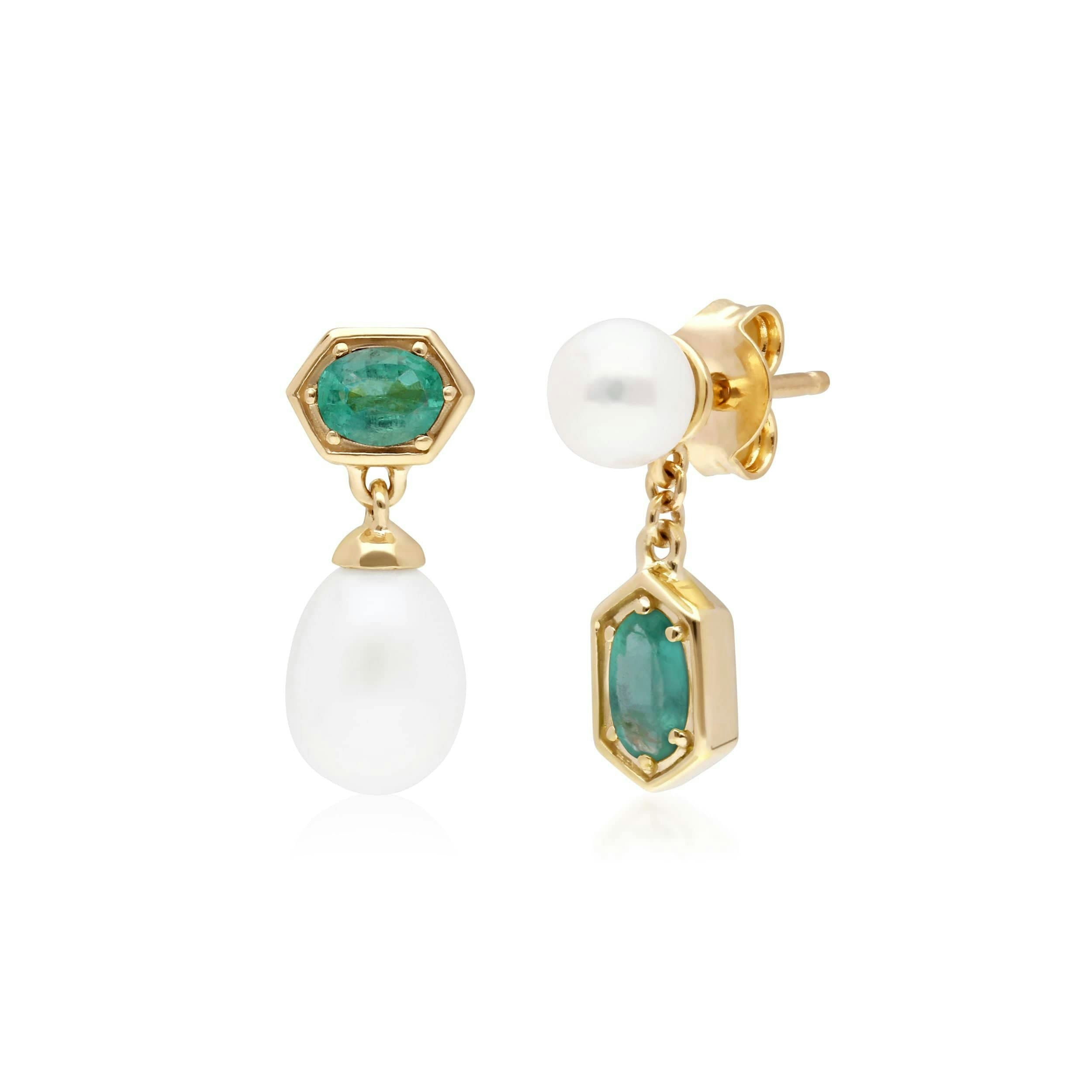 Gemondo Gold/Silver Modern Pearl & Emerald Mismatched Drop Earrings In Plated