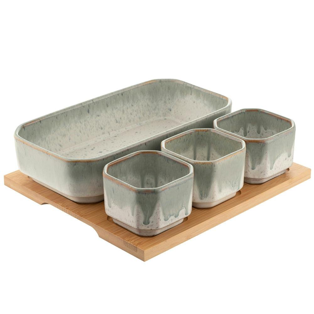 Rackhams Blue/Grey Tivoli Serving Set Bamboo Board
