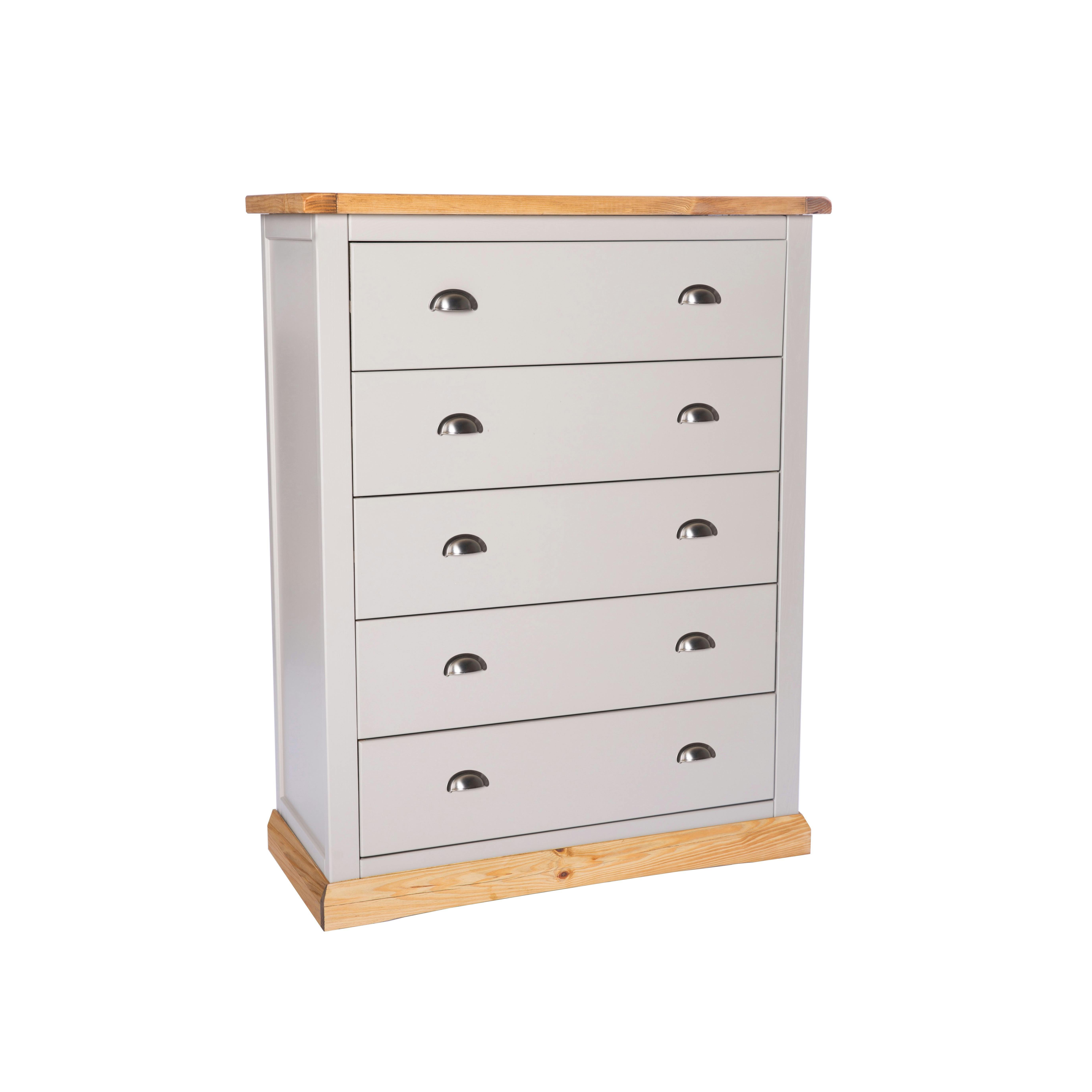 Rackhams Light/Grey Bomporto 5 Drawer Chest Of Drawers Chrome Cup Handle