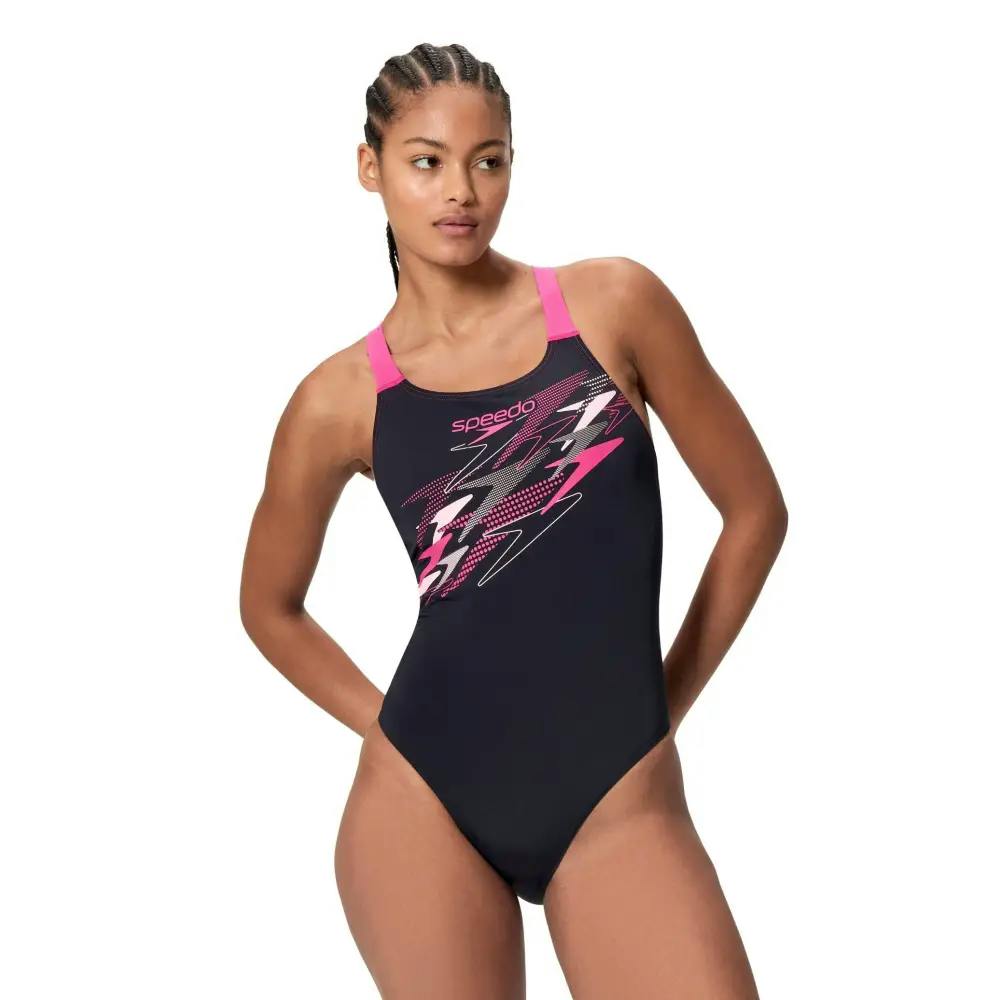 Speedo Black/Pink Medley Logo Medalist Swimsuit - Uk Size 30
