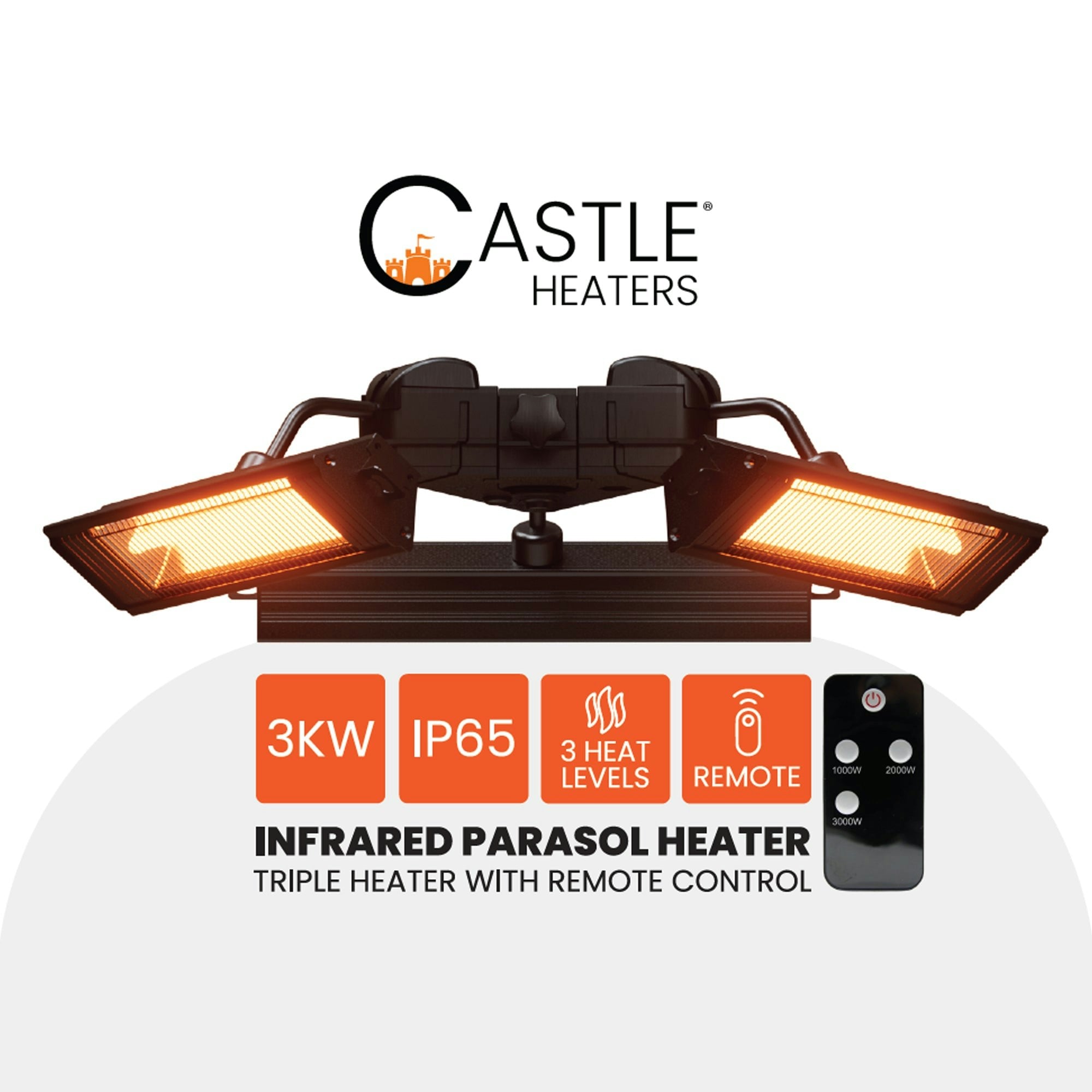 Castle Heaters Equip2clean Infrared 3Kw Triple Parasol Heater