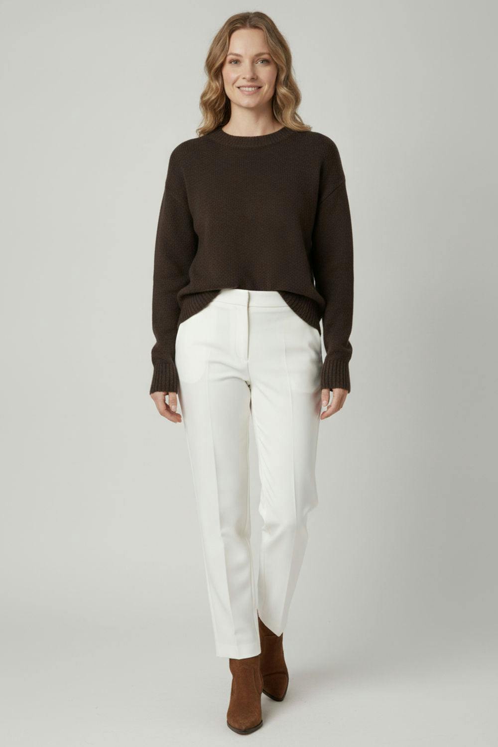 Izabel London Brown Textured Relaxed Drop Shoulder Jumper - S/M