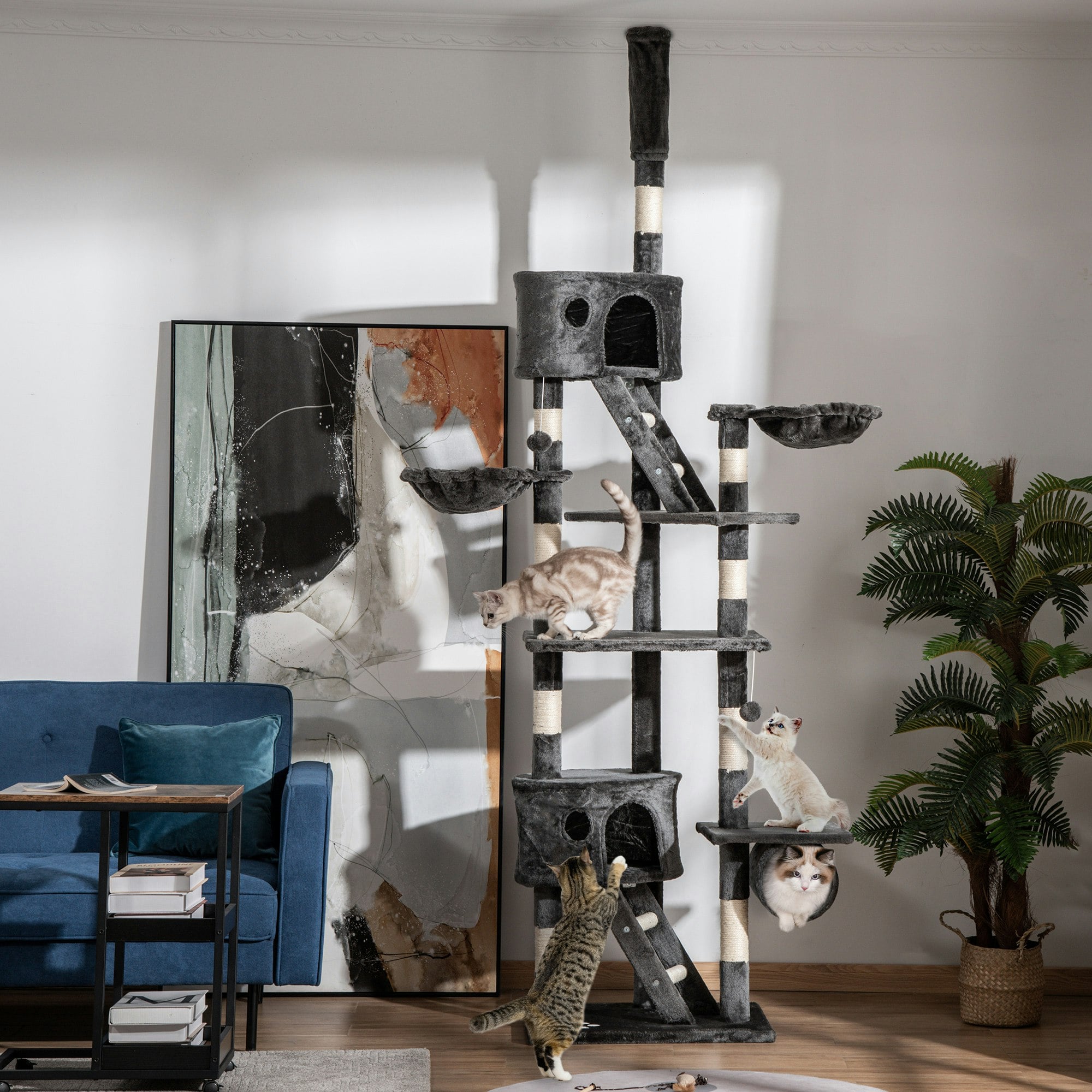 Pawhut Dark/Grey 240-260Cm Floor To Ceiling Cat Tree With Scratching Posts