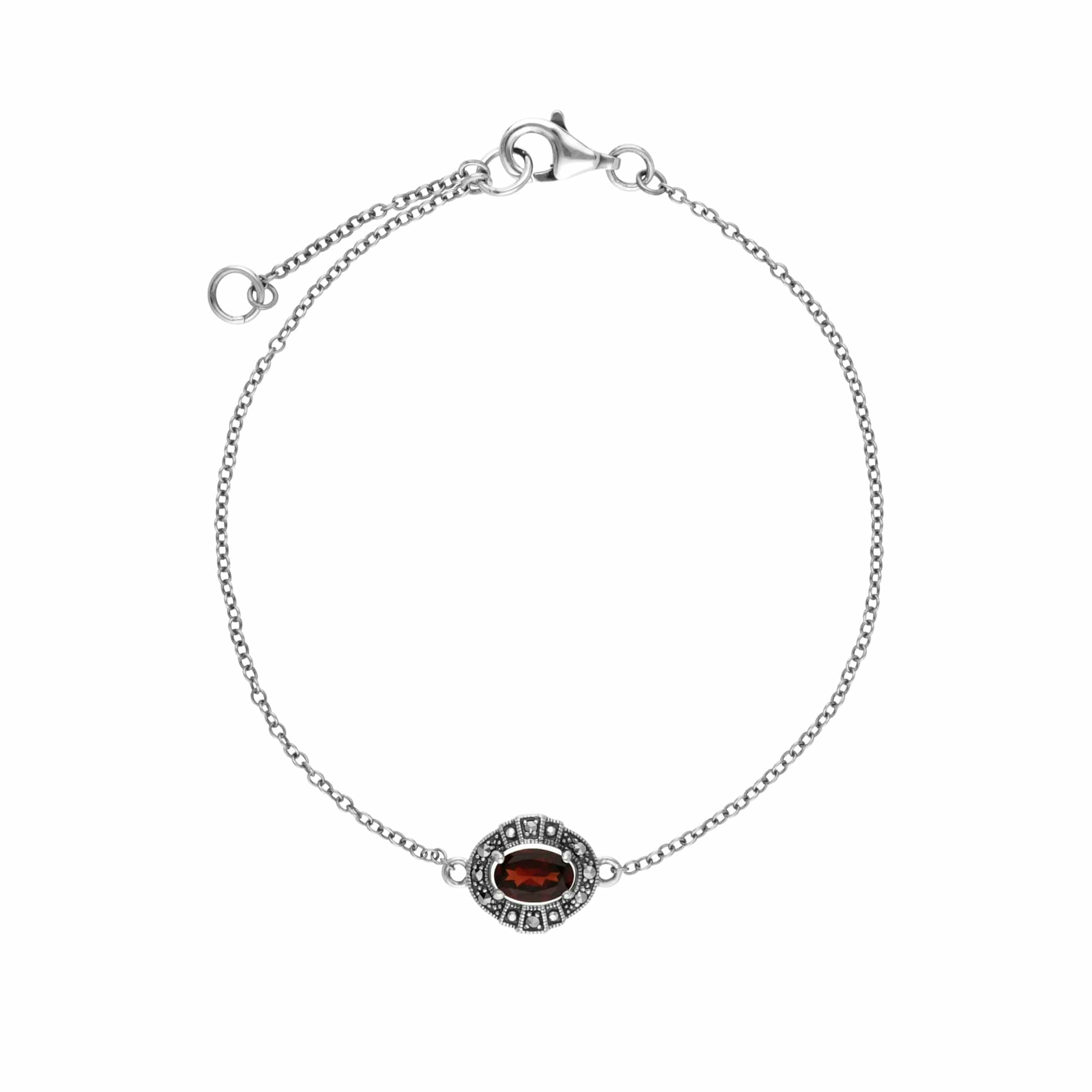 Gemondo Silver Art Deco Style Oval Garnet & Marcasite Cluster Bracelet