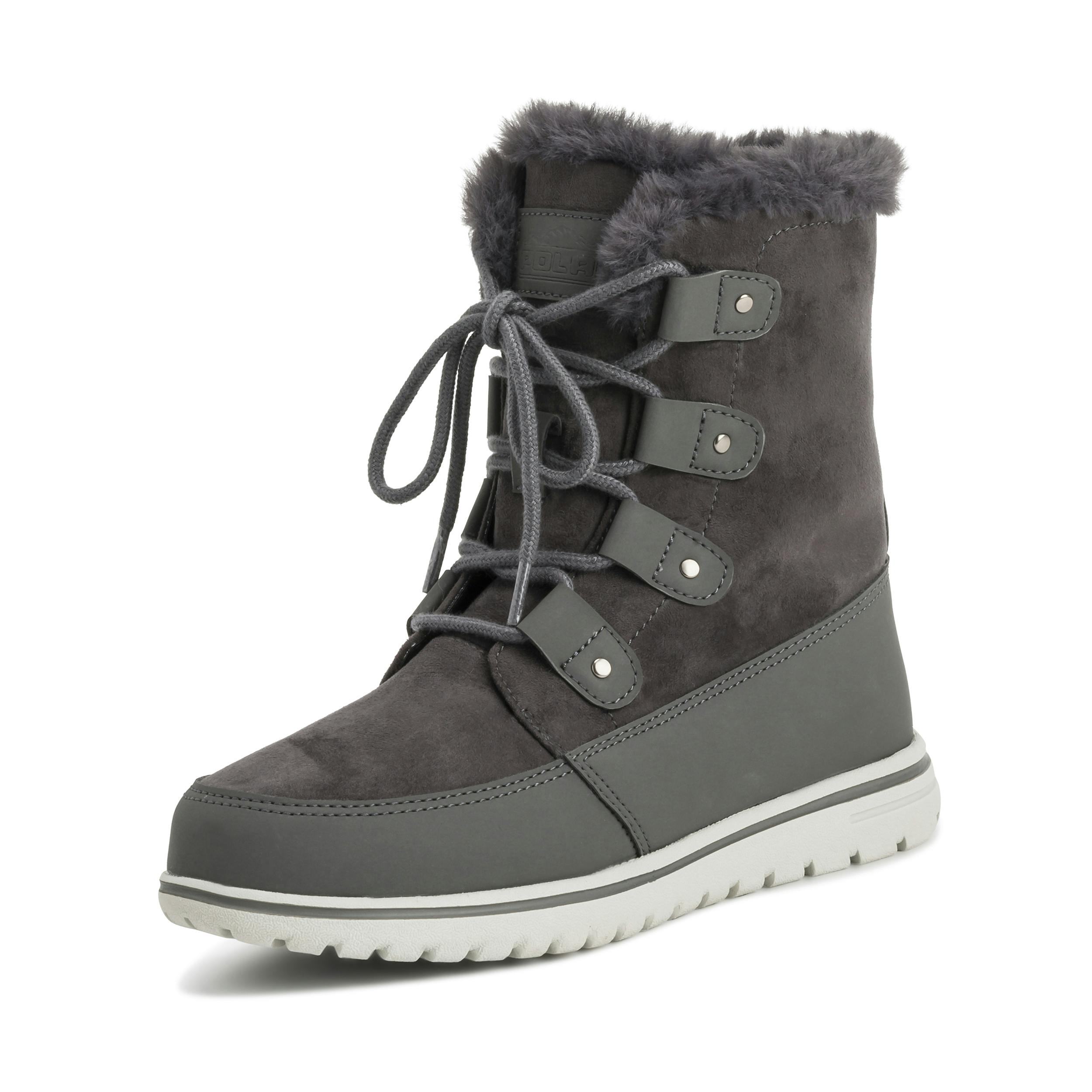 Viva Women's Grey Polar Boot Fleece Lined Snow Winter Hiking Durable Ankle Boots - 4 - Suede